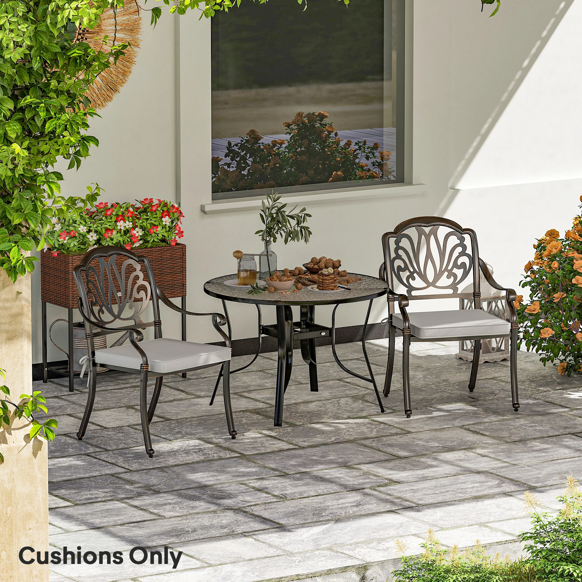 Outsunny 45 x 45cm Replacement Garden Seat Cushion Pad with Ties, Light Grey - Image 2