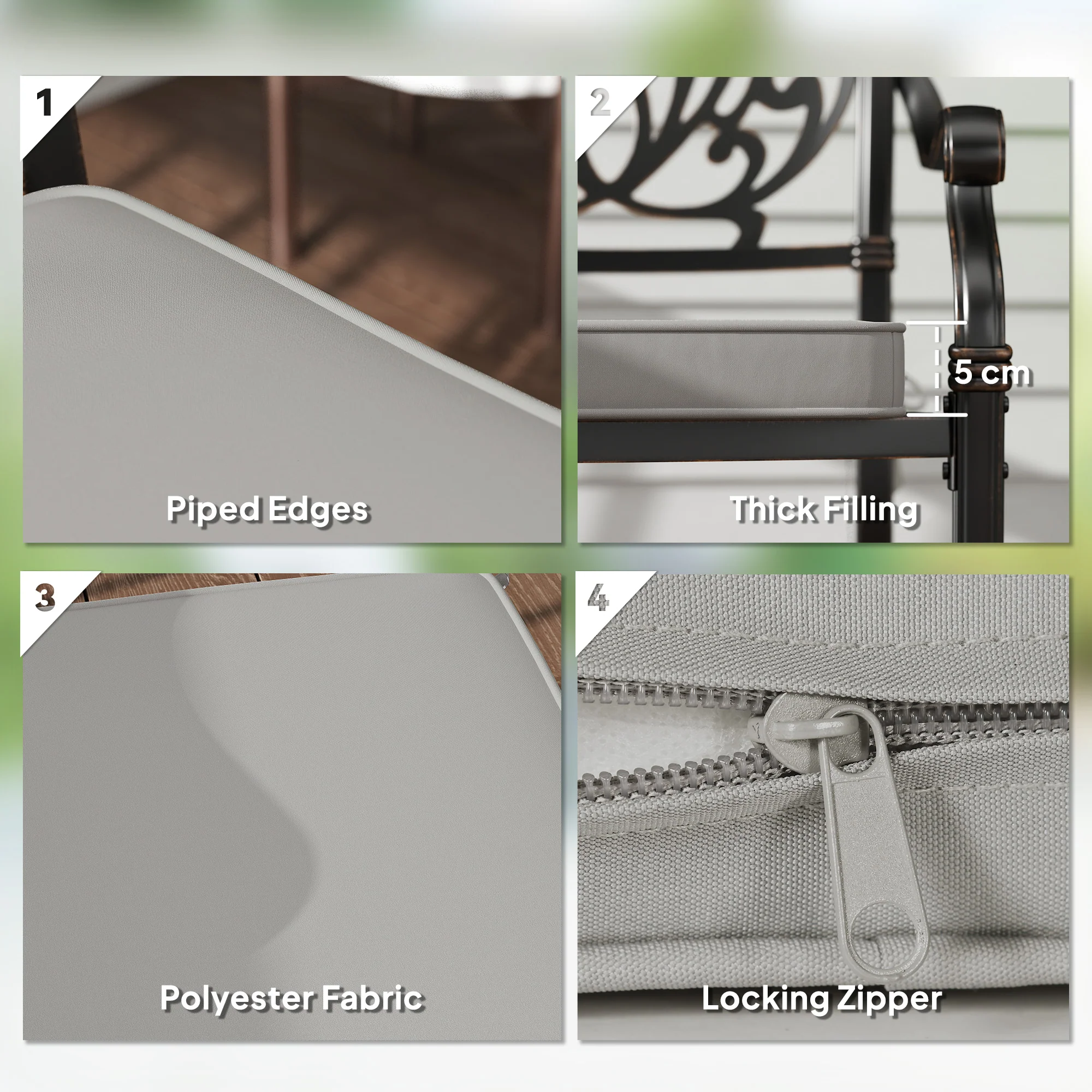 Outsunny 45 x 45cm Replacement Garden Seat Cushion Pad with Ties, Light Grey - Image 3