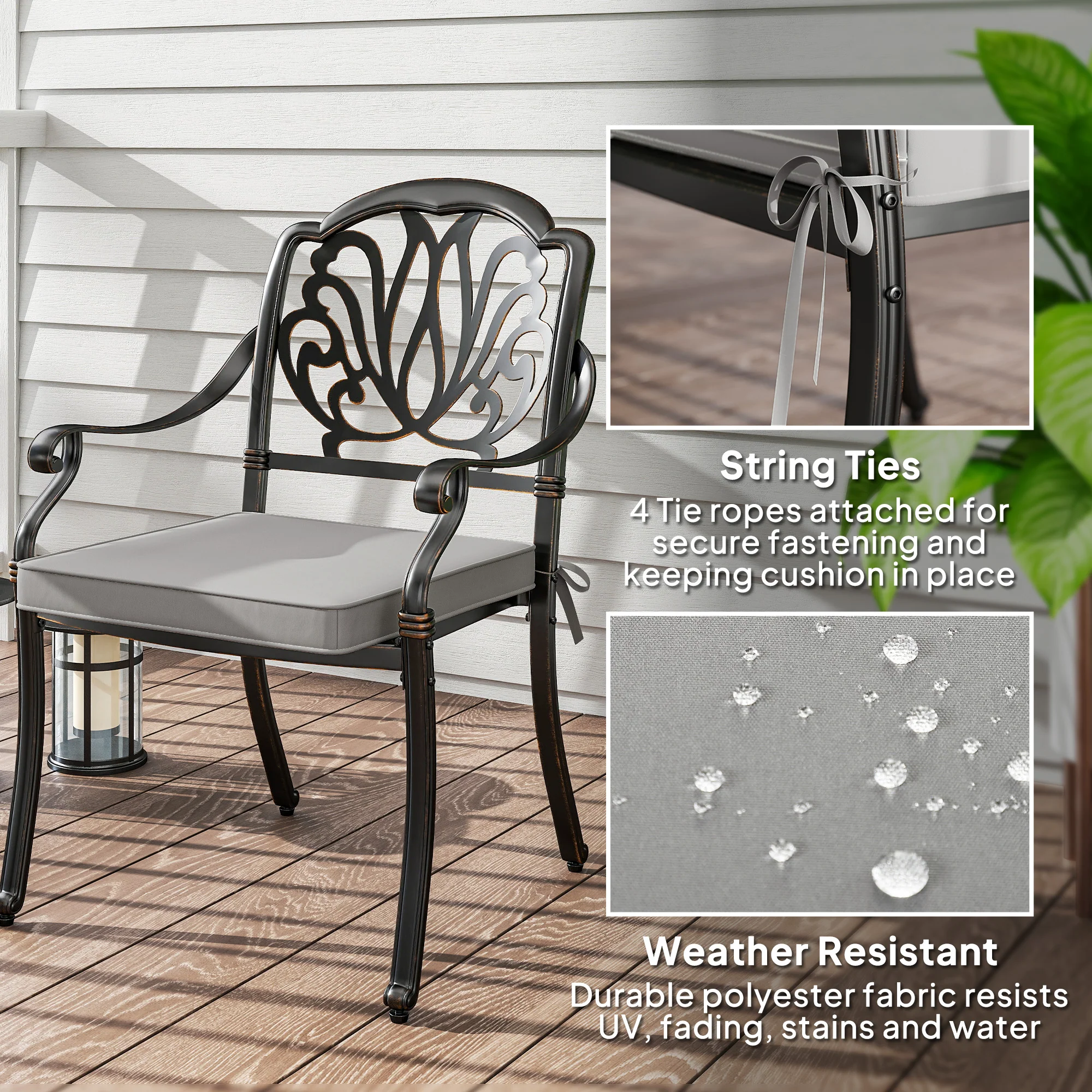 Outsunny 45 x 45cm Replacement Garden Seat Cushion Pad with Ties, Light Grey - Image 4