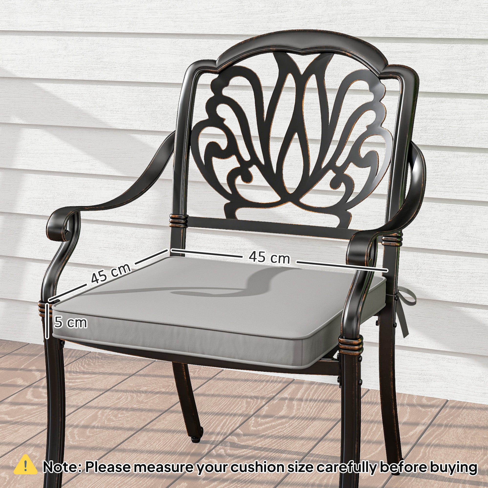 Outsunny 45 x 45cm Replacement Garden Seat Cushion Pad with Ties, Light Grey - Image 5