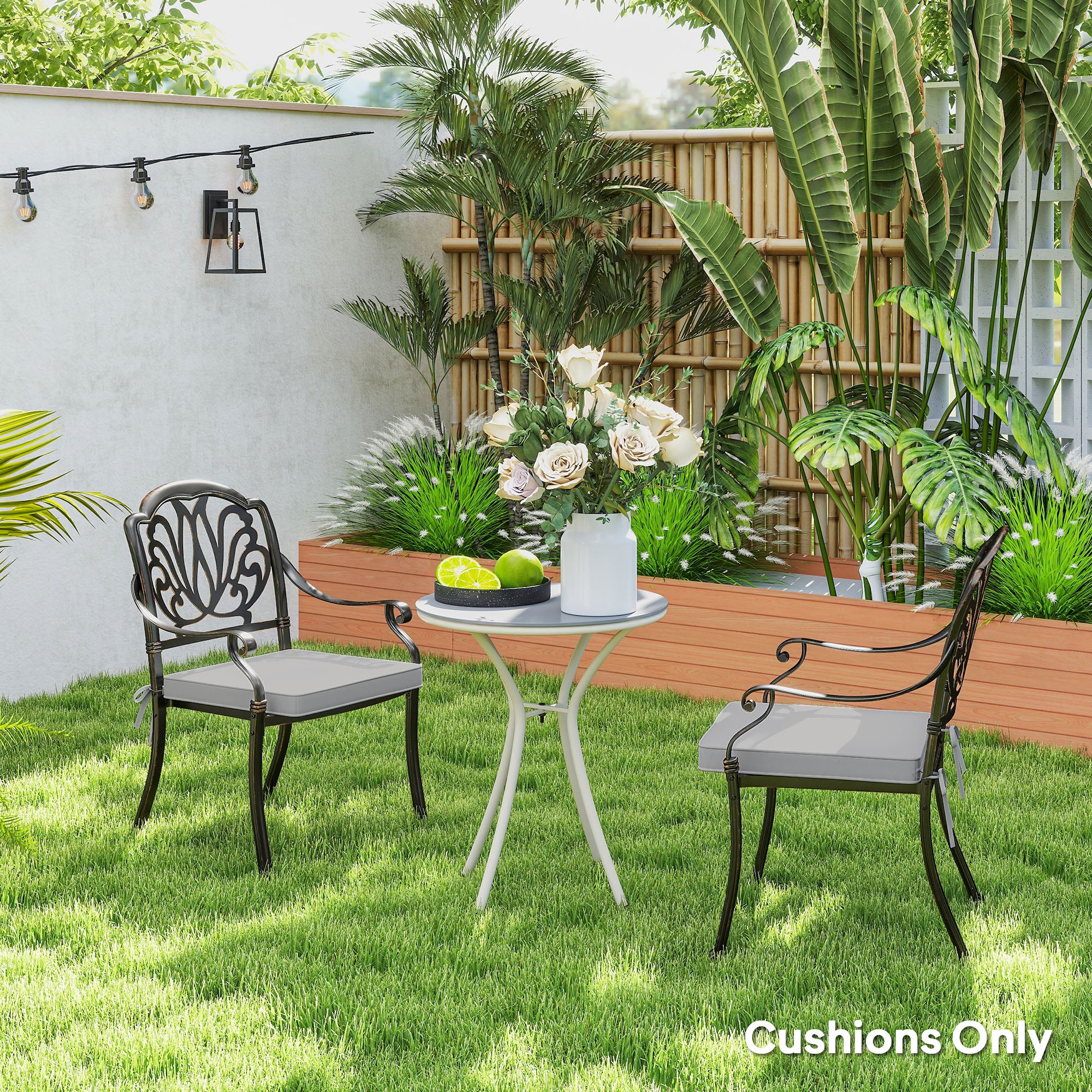 Outsunny 45 x 45cm Replacement Garden Seat Cushion Pad with Ties, Light Grey - Image 8