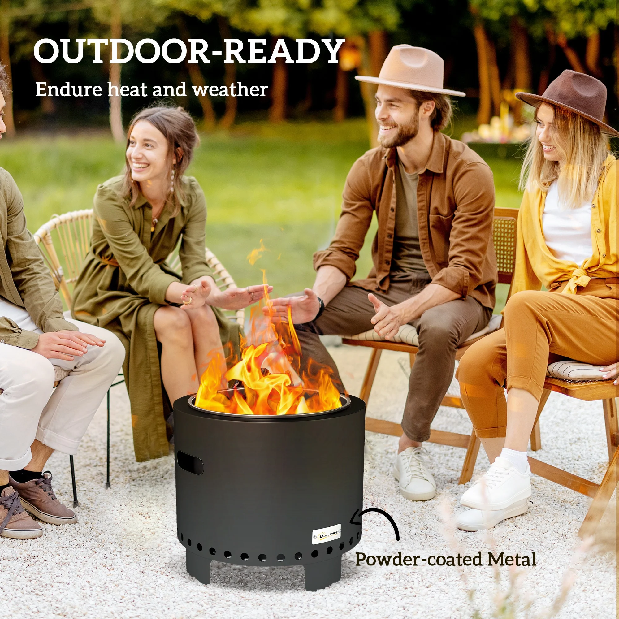 Outsunny 45cm Smokeless Wood Burning Firepit Metal Fire Pit, Dark Grey - Image 4