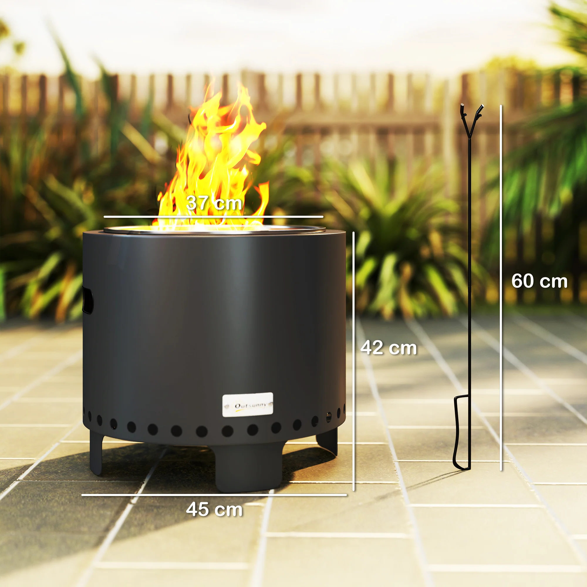 Outsunny 45cm Smokeless Wood Burning Firepit Metal Fire Pit, Dark Grey - Image 5
