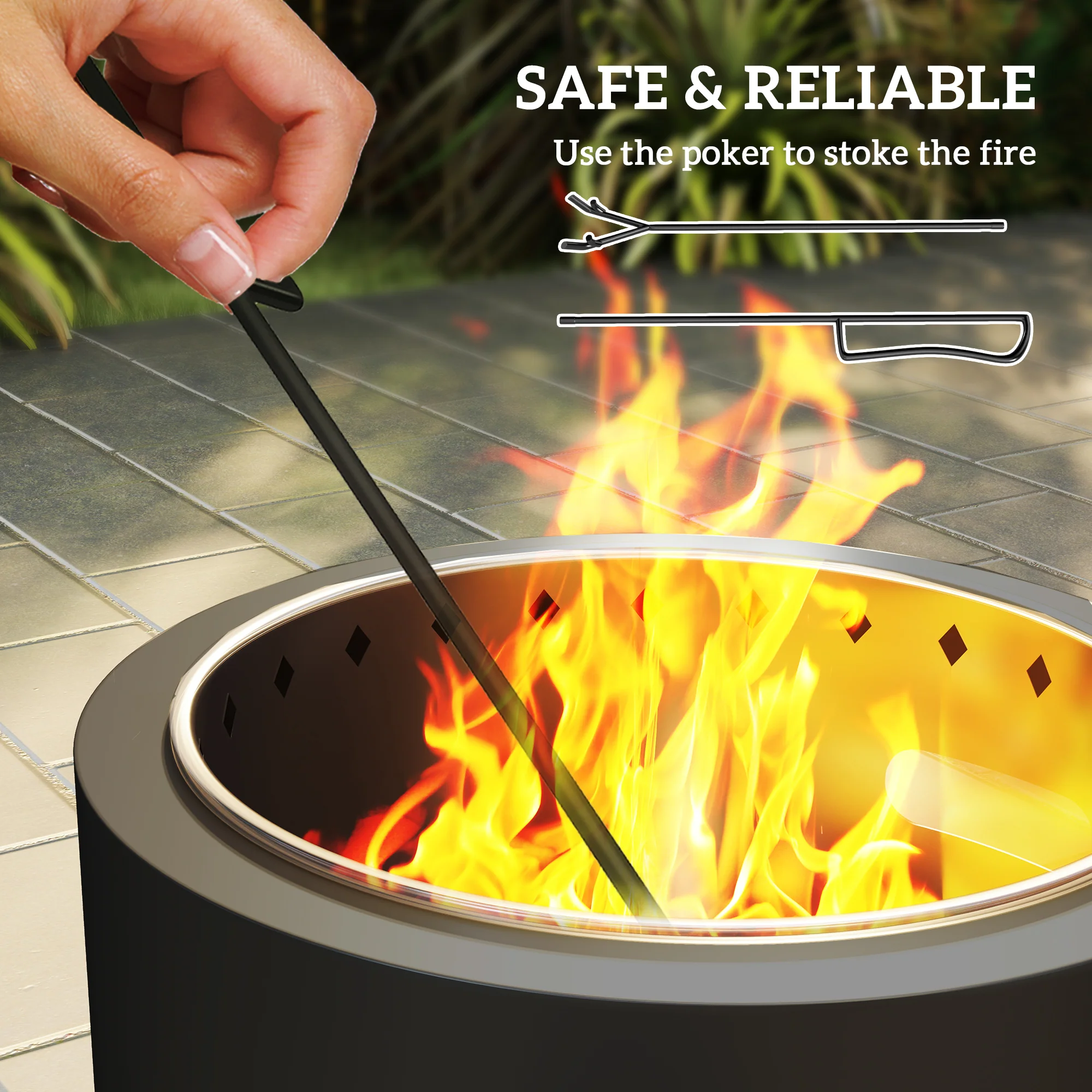 Outsunny 45cm Smokeless Wood Burning Firepit Metal Fire Pit, Dark Grey - Image 7