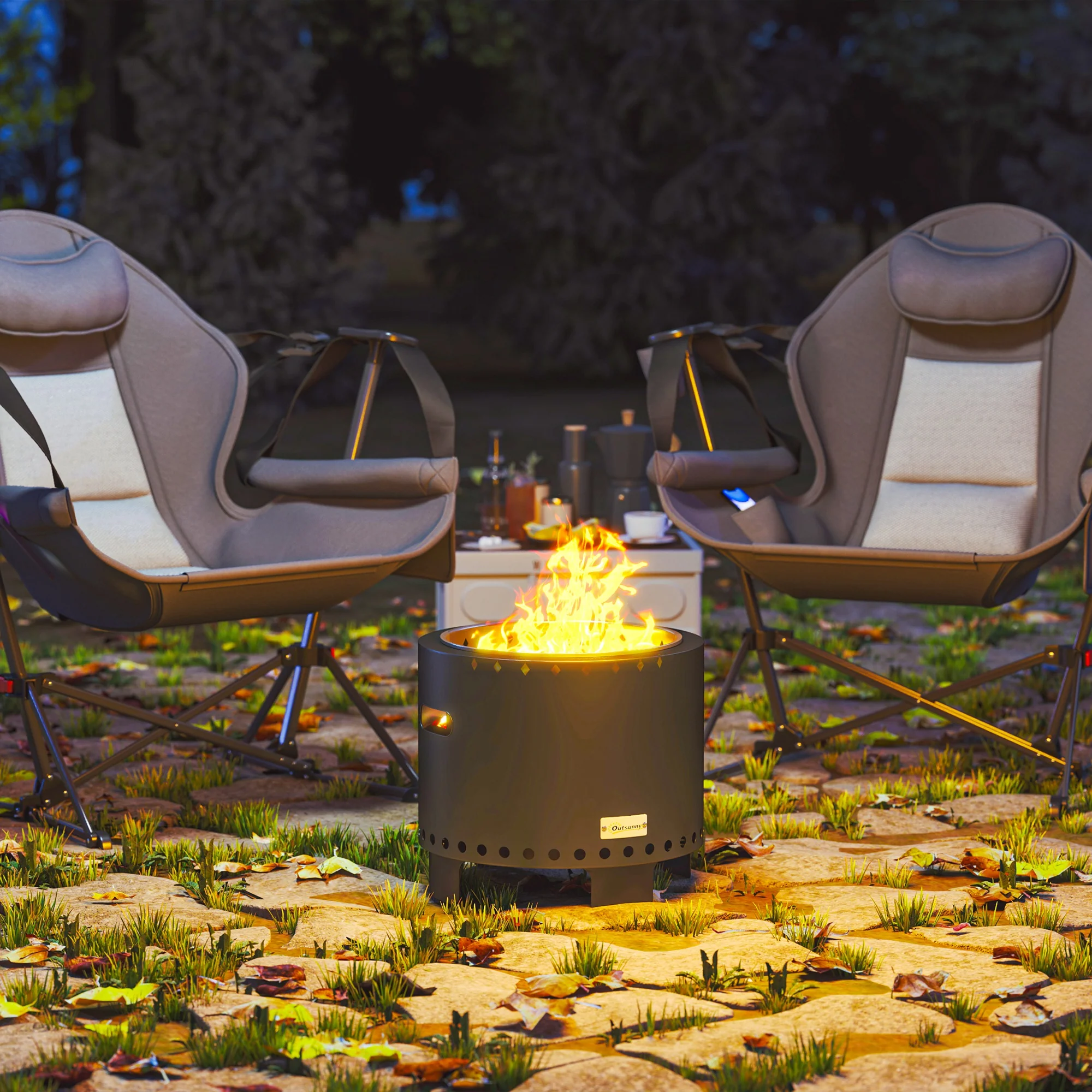 Outsunny 45cm Smokeless Wood Burning Firepit Metal Fire Pit, Dark Grey - Image 9