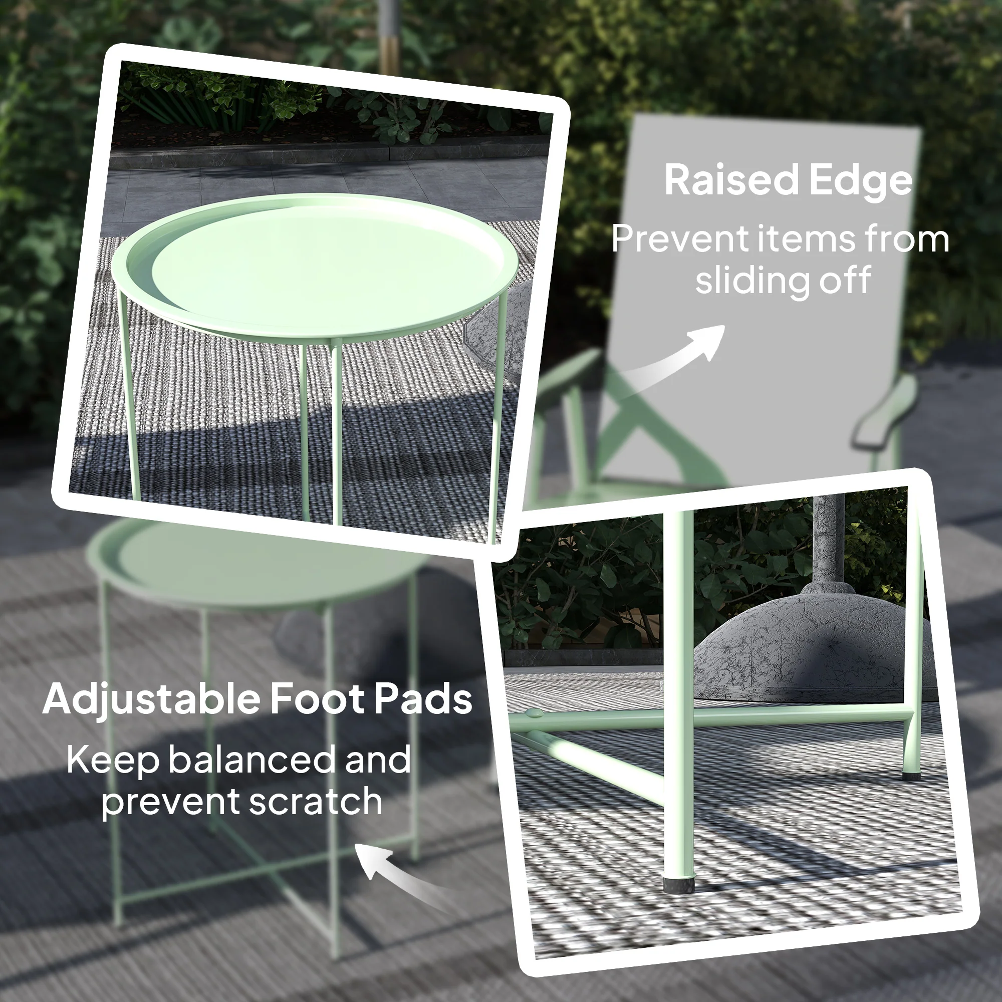 Outsunny 46cm Round Garden Table, Small Side Table w/ Removable Tray, Green - Image 6