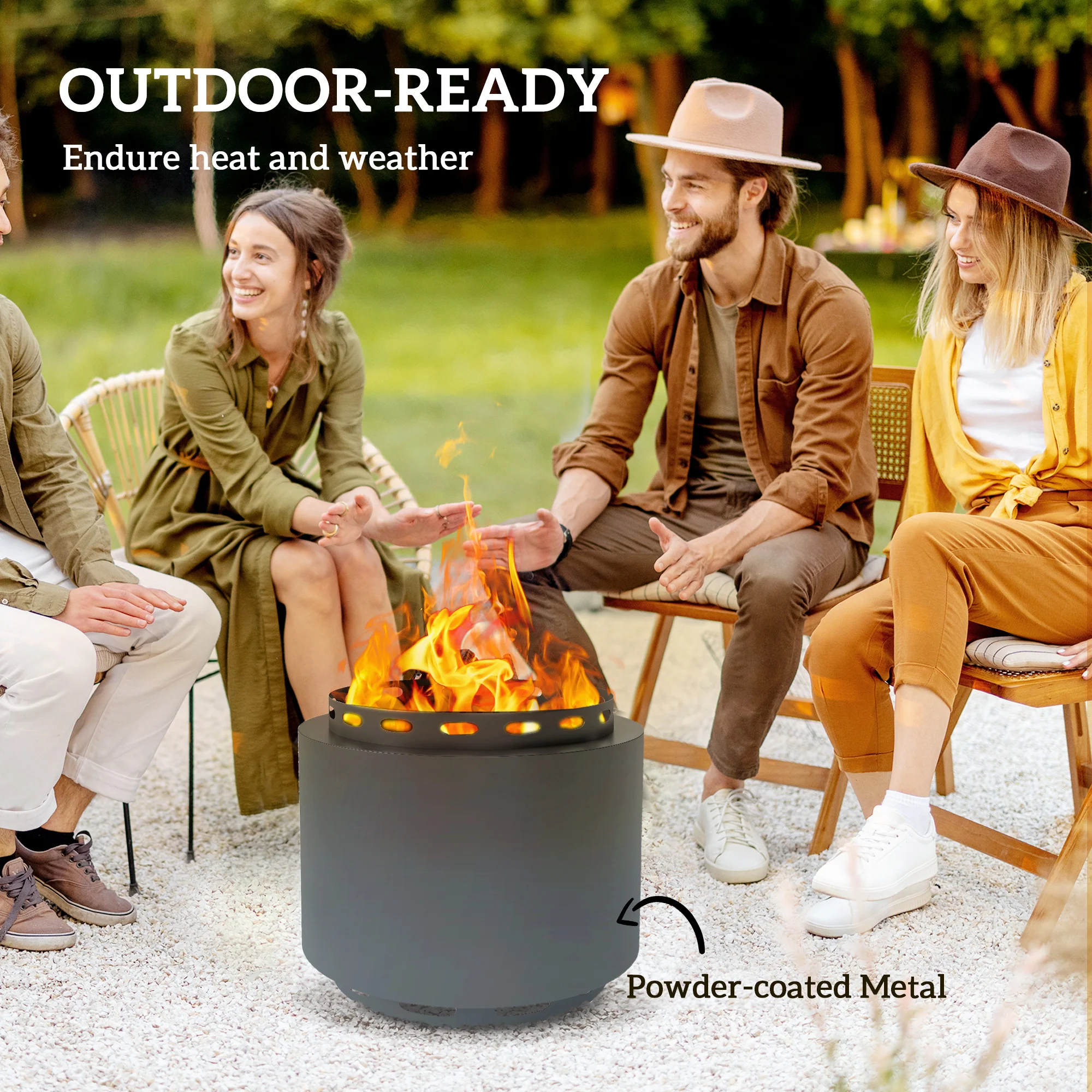 Outsunny 48.5cm Smokeless Wood Burning Firepit Metal Fire Pit, Dark Grey - Image 6
