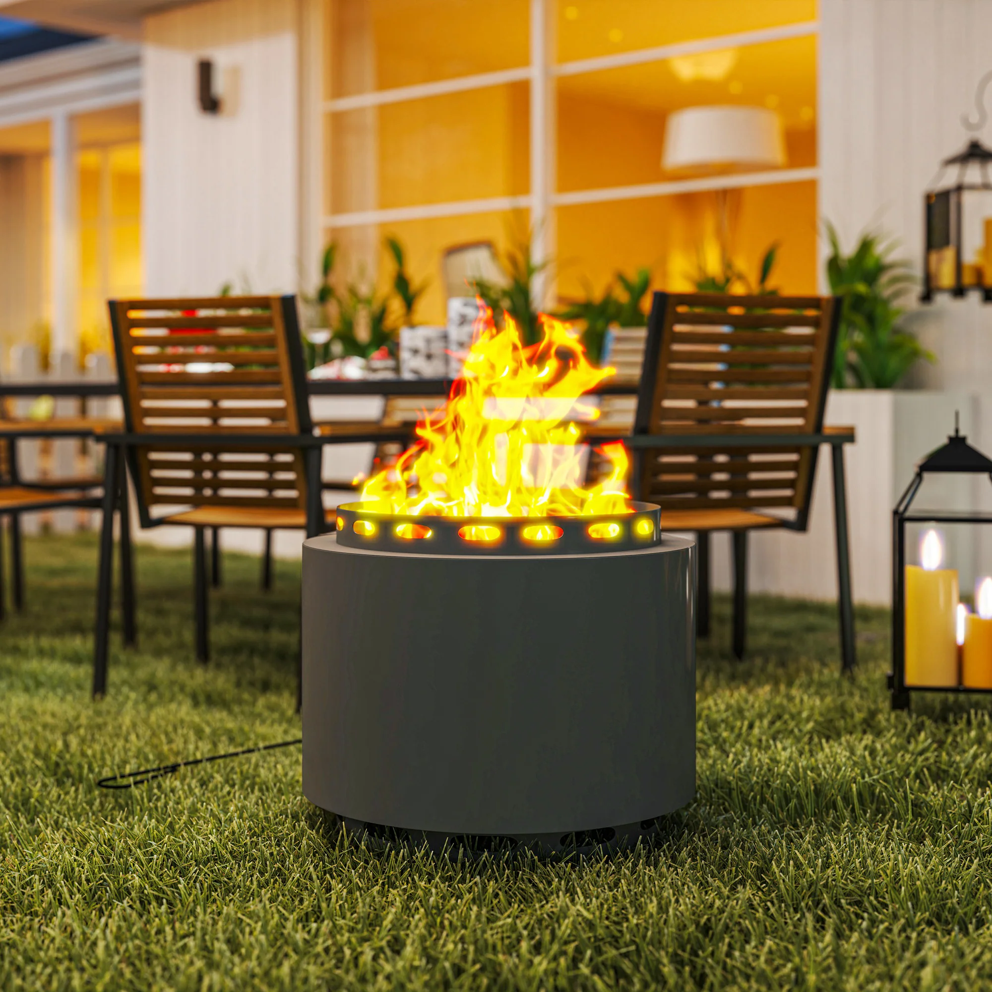 Outsunny 48.5cm Smokeless Wood Burning Firepit Metal Fire Pit, Dark Grey - Image 8