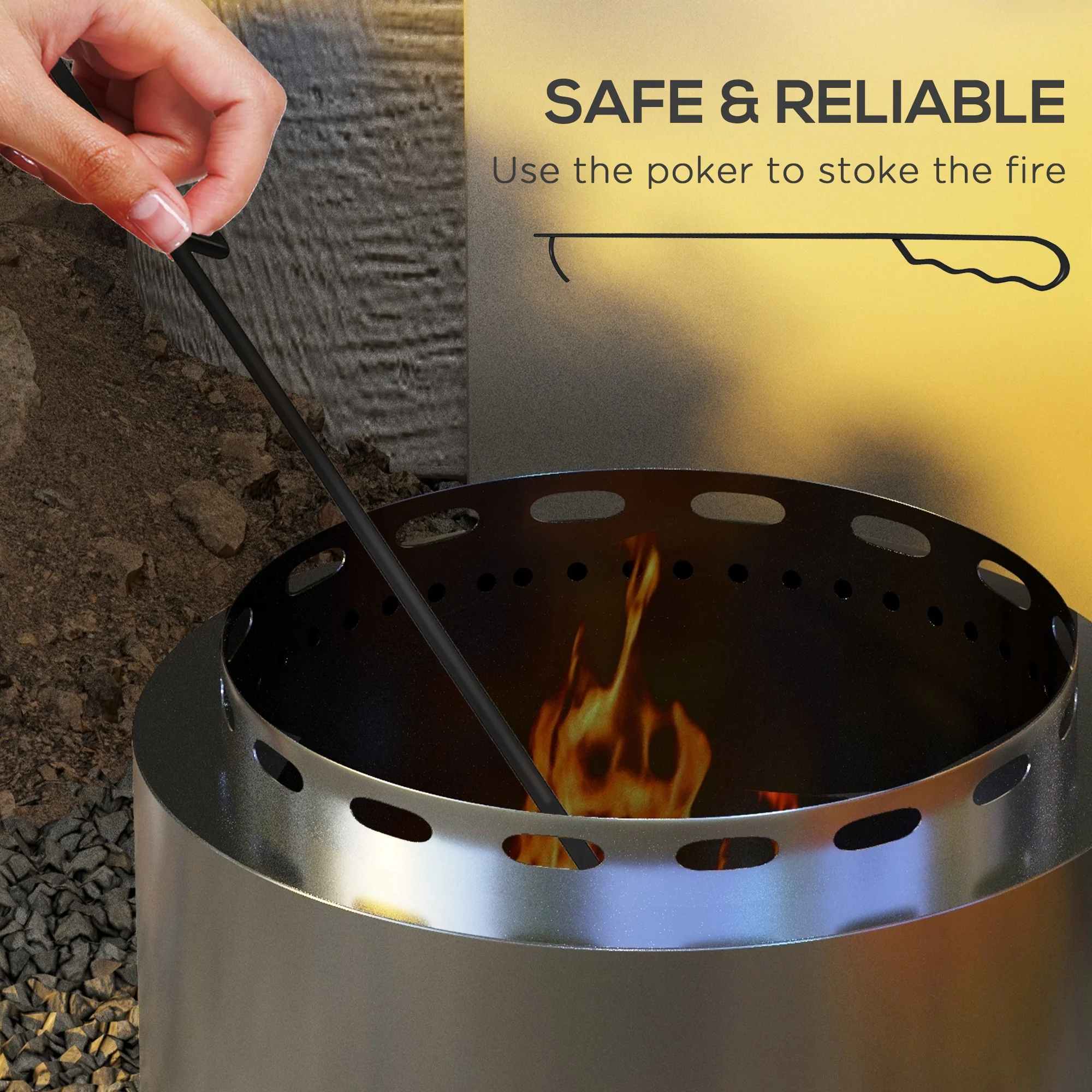 Outsunny 48.5cm Smokeless Wood Burning Firepit Stainless Steel Fire Pit, Silver - Image 4