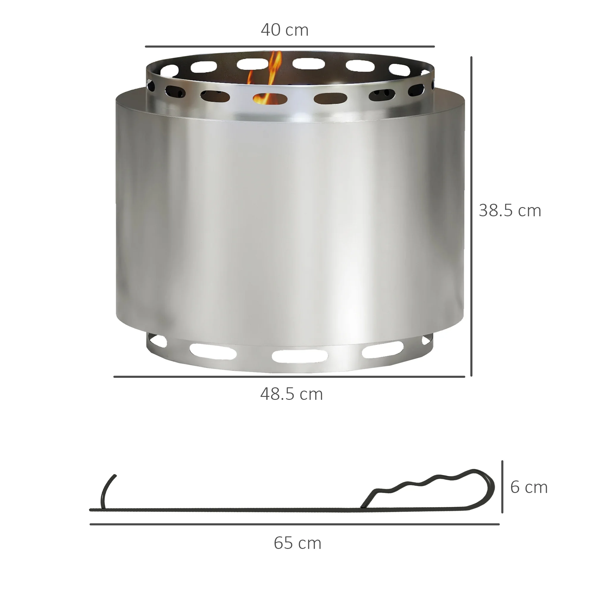 Outsunny 48.5cm Smokeless Wood Burning Firepit Stainless Steel Fire Pit, Silver - Image 5