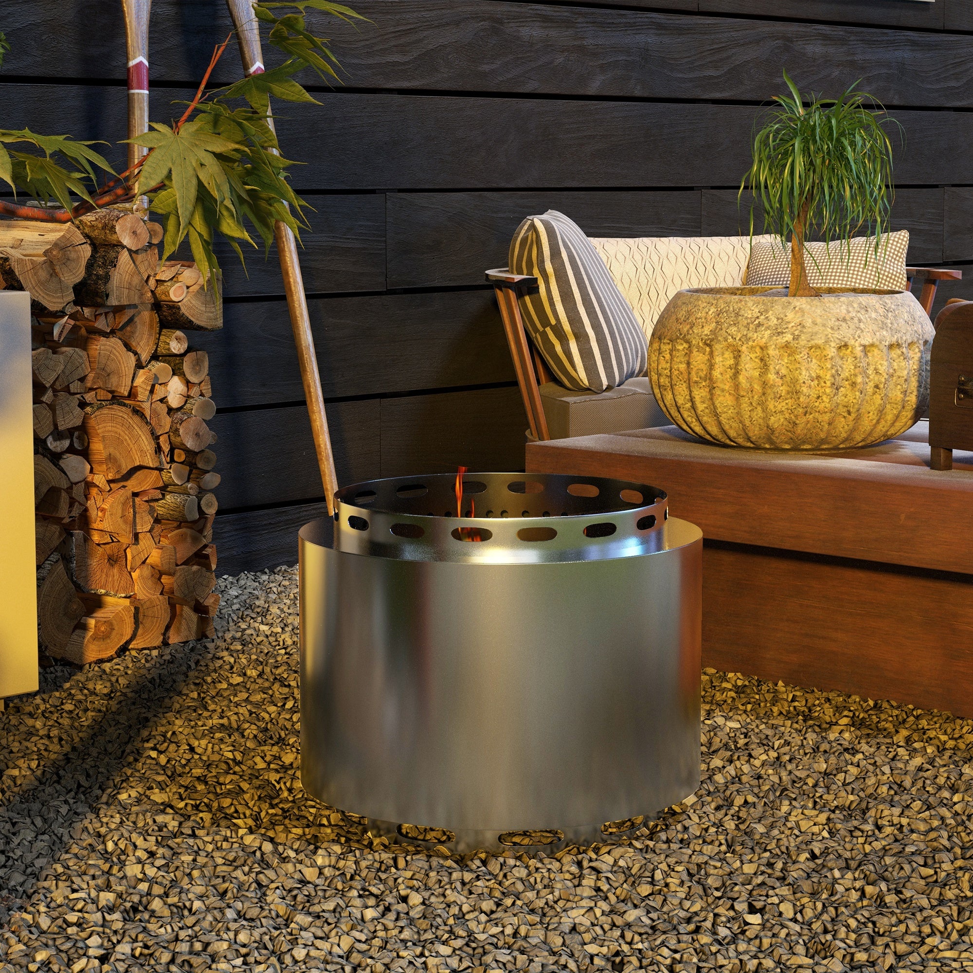 Outsunny 48.5cm Smokeless Wood Burning Firepit Stainless Steel Fire Pit, Silver - Image 7