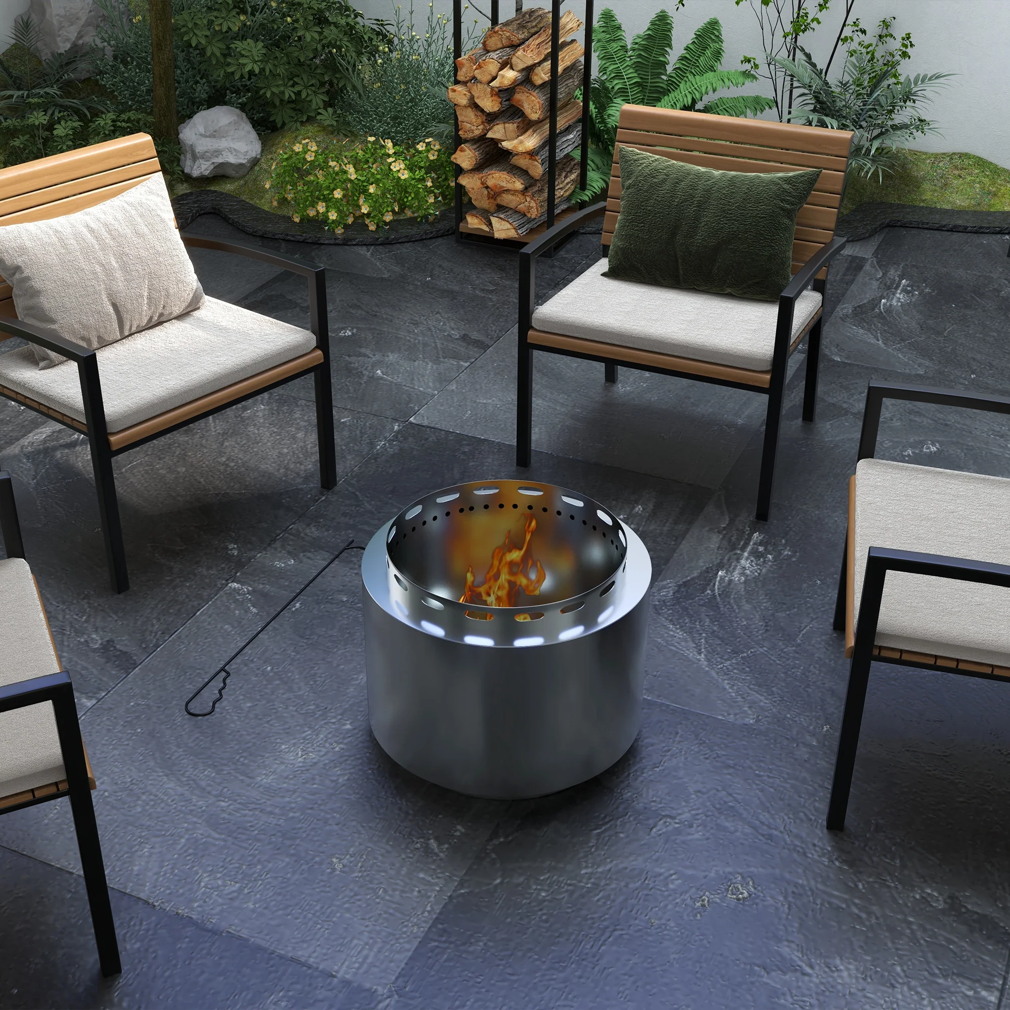 Outsunny 48.5cm Smokeless Wood Burning Firepit Stainless Steel Fire Pit, Silver - Image 8