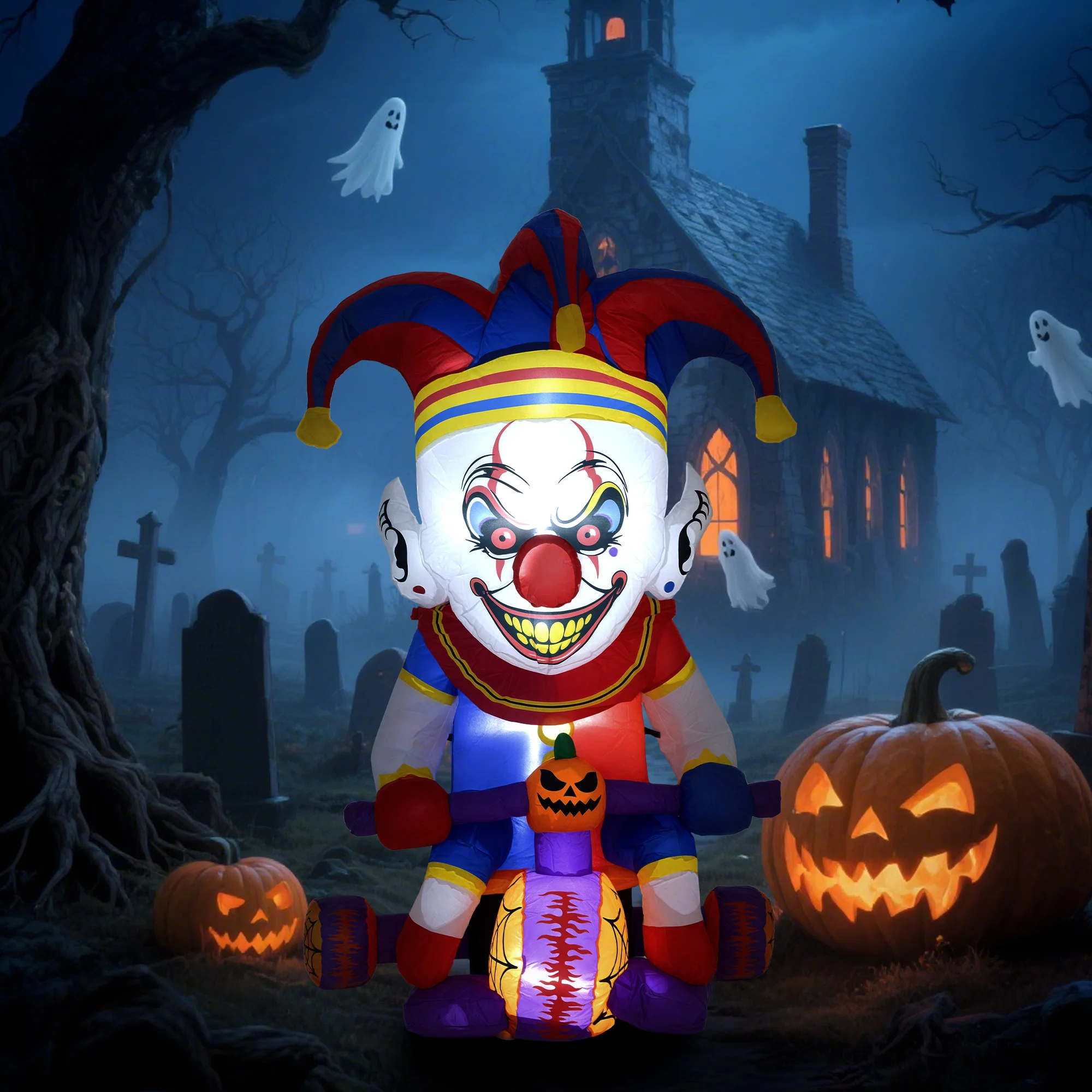 Outsunny 4ft Blow Up Outdoor Halloween Decoration, Clown on Bicycle - Image 2