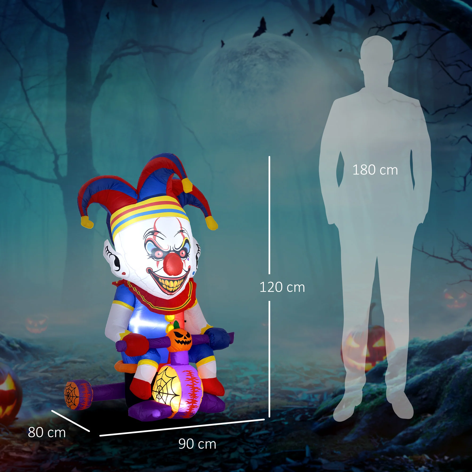 Outsunny 4ft Blow Up Outdoor Halloween Decoration, Clown on Bicycle - Image 3