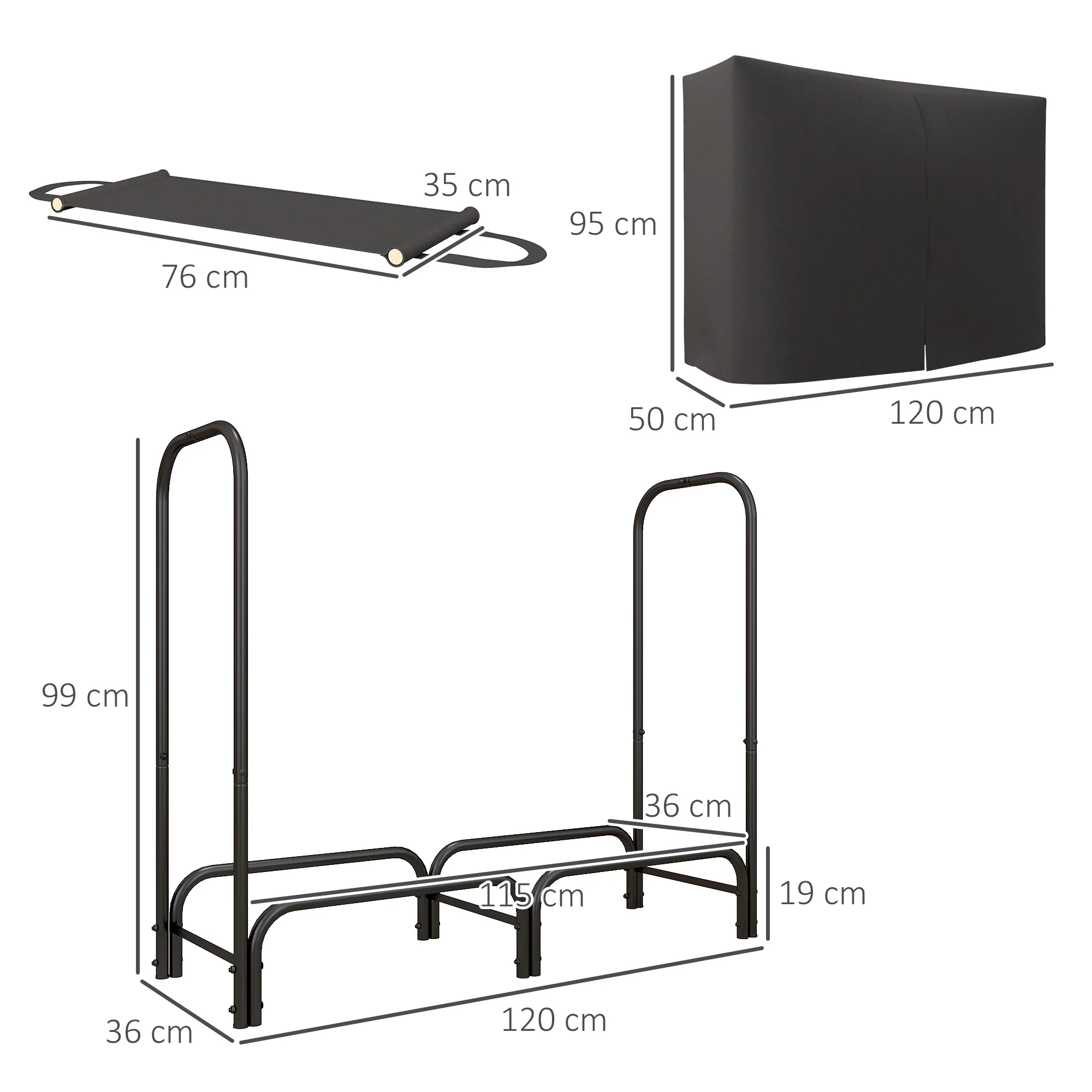 Outsunny 4FT Firewood Rack Holder W/ Canvas Carrier And Oxford Cover, Black - Image 5