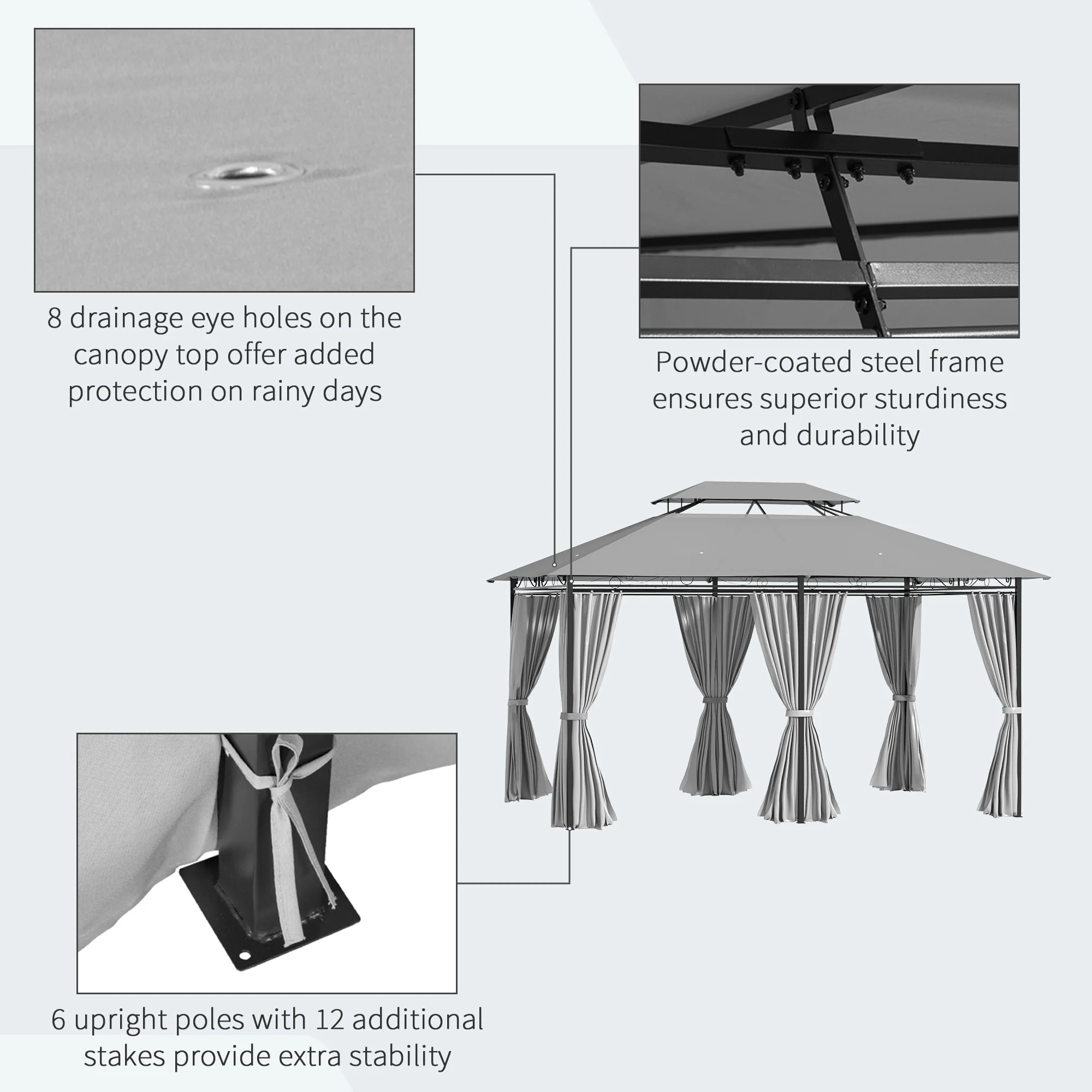 Outsunny 4m x 3(m) Outdoor 2-Tier Steel Frame Gazebo w/ Curtains Outdoor Garden - Image 6