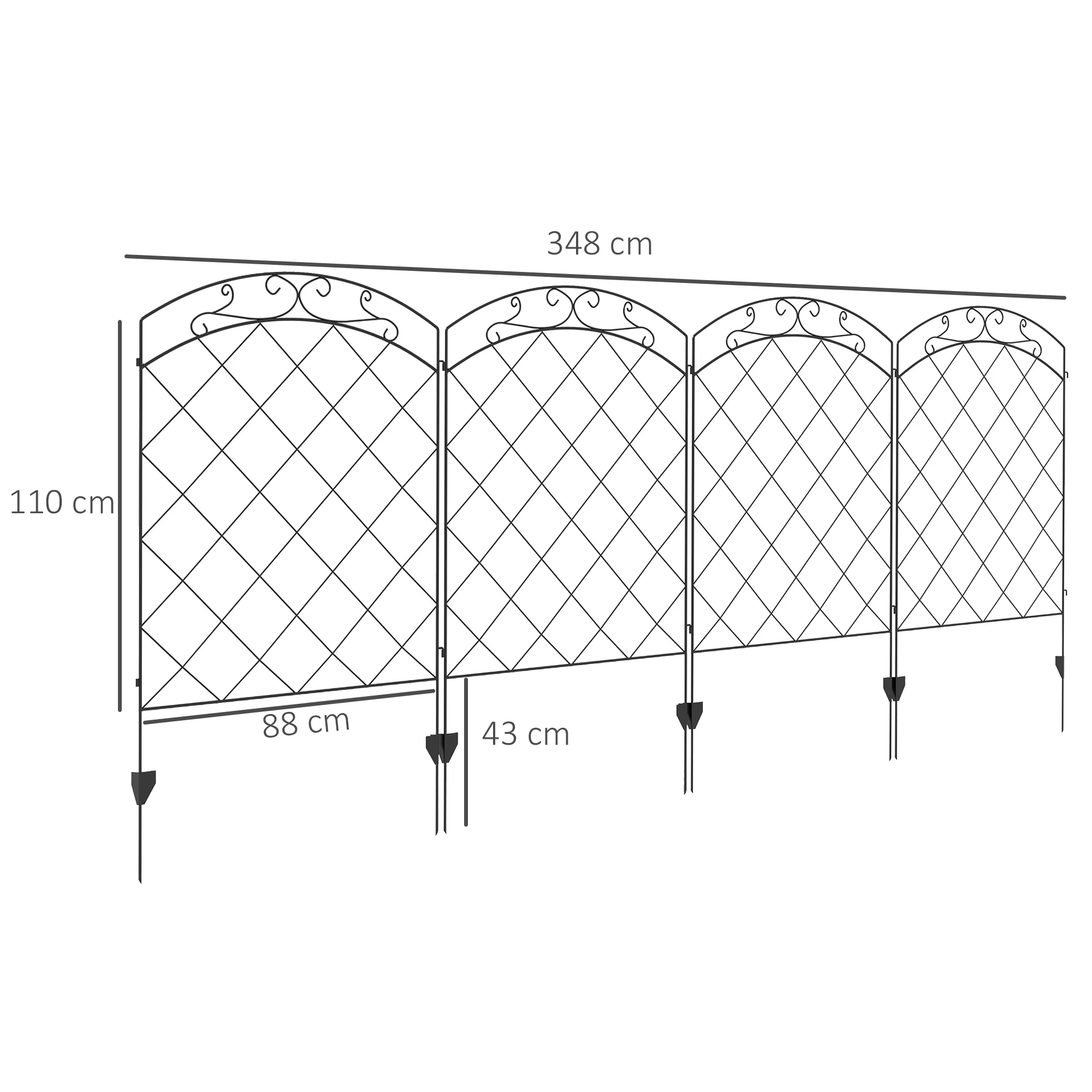 Outsunny 4PCs Decorative Garden Fencing 43in x 11.4ft Steel Border Edging Swirls - Image 5