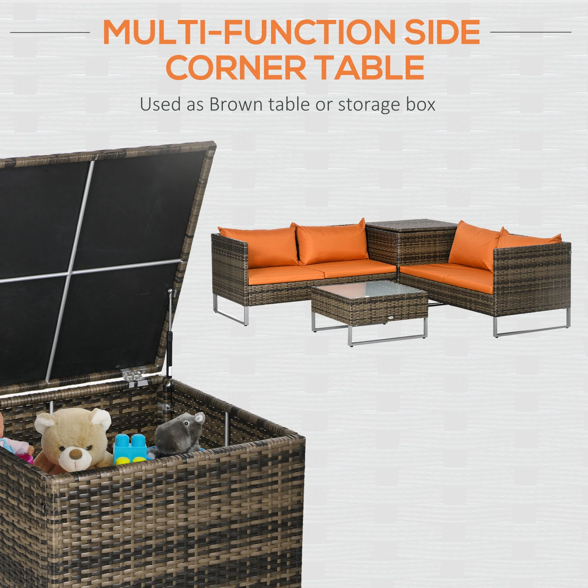 Outsunny 4Pcs Patio Rattan Sofa Garden Furniture Set with Table Cushions Orange - Image 3
