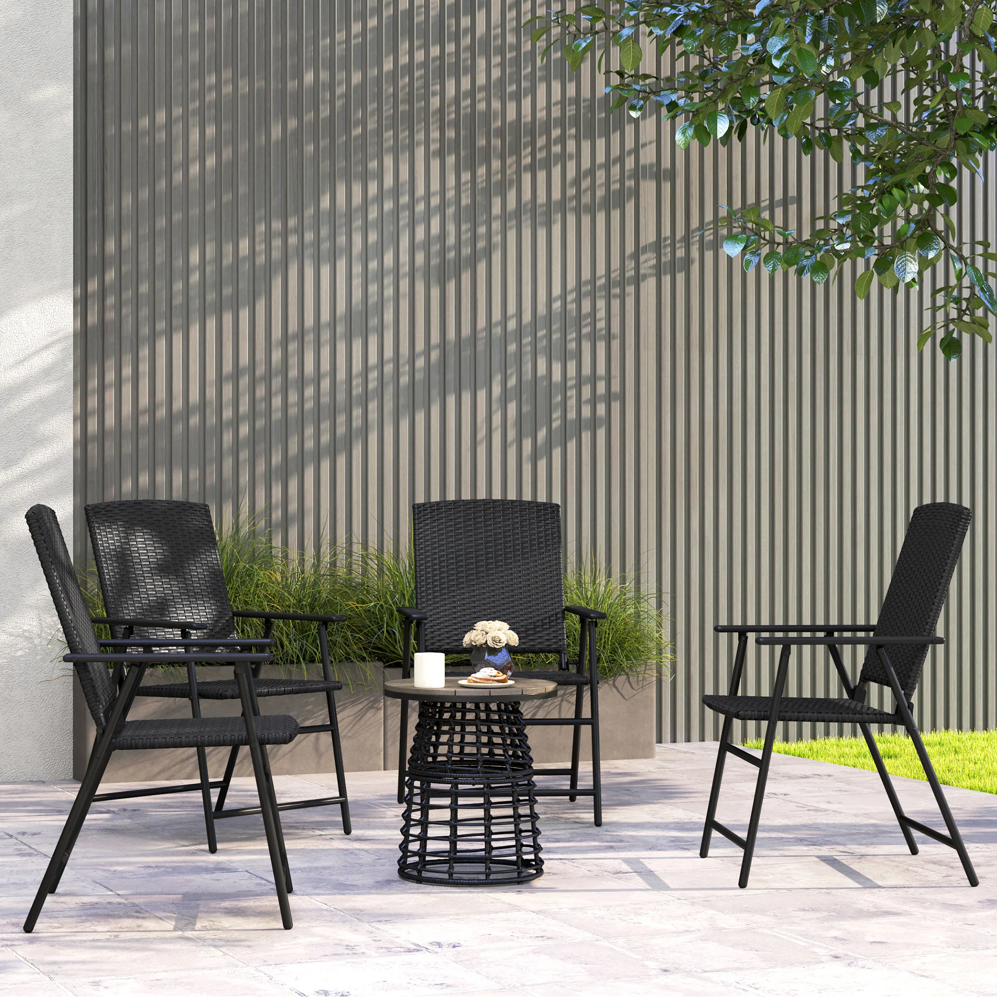 Outsunny 4pcs Rattan Chair Foldable Garden Furniture w/ Armrest - Image 11