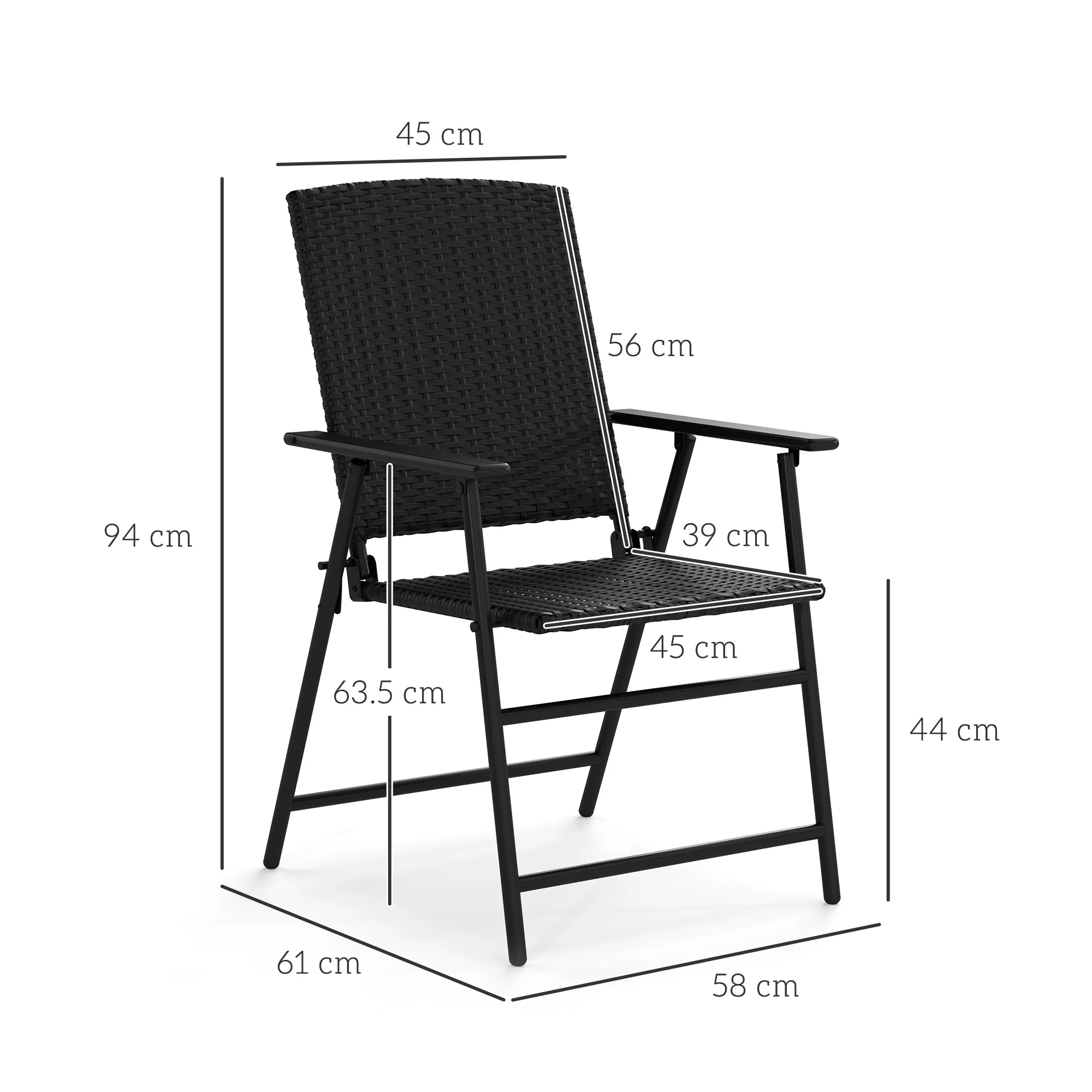 Outsunny 4pcs Rattan Chair Foldable Garden Furniture w/ Armrest - Image 14