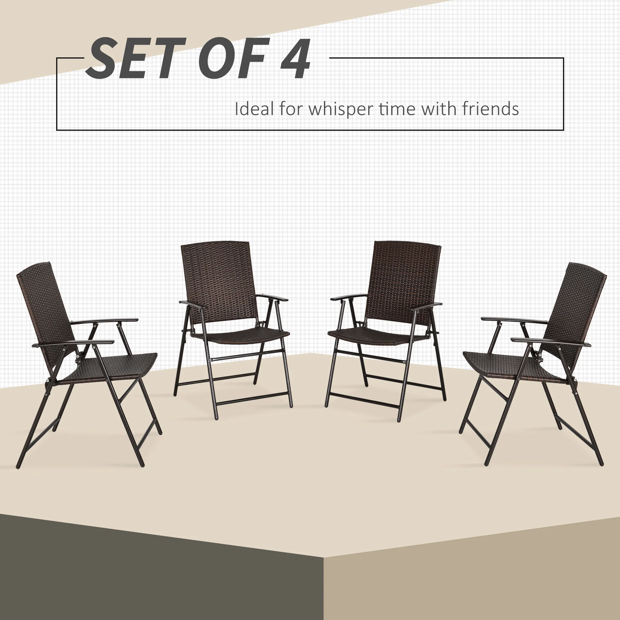 Outsunny 4pcs Rattan Chair Foldable Garden Furniture w/ Armrest - Image 3