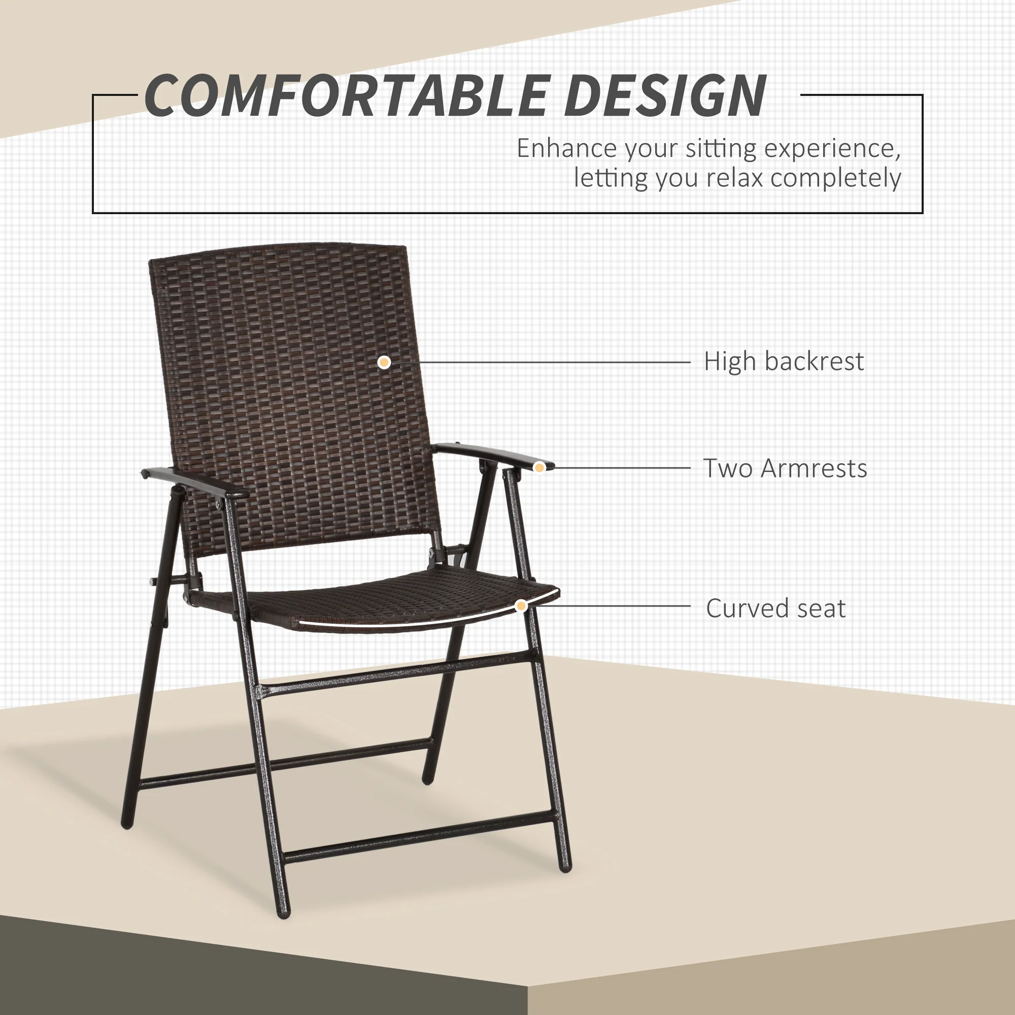 Outsunny 4pcs Rattan Chair Foldable Garden Furniture w/ Armrest - Image 4