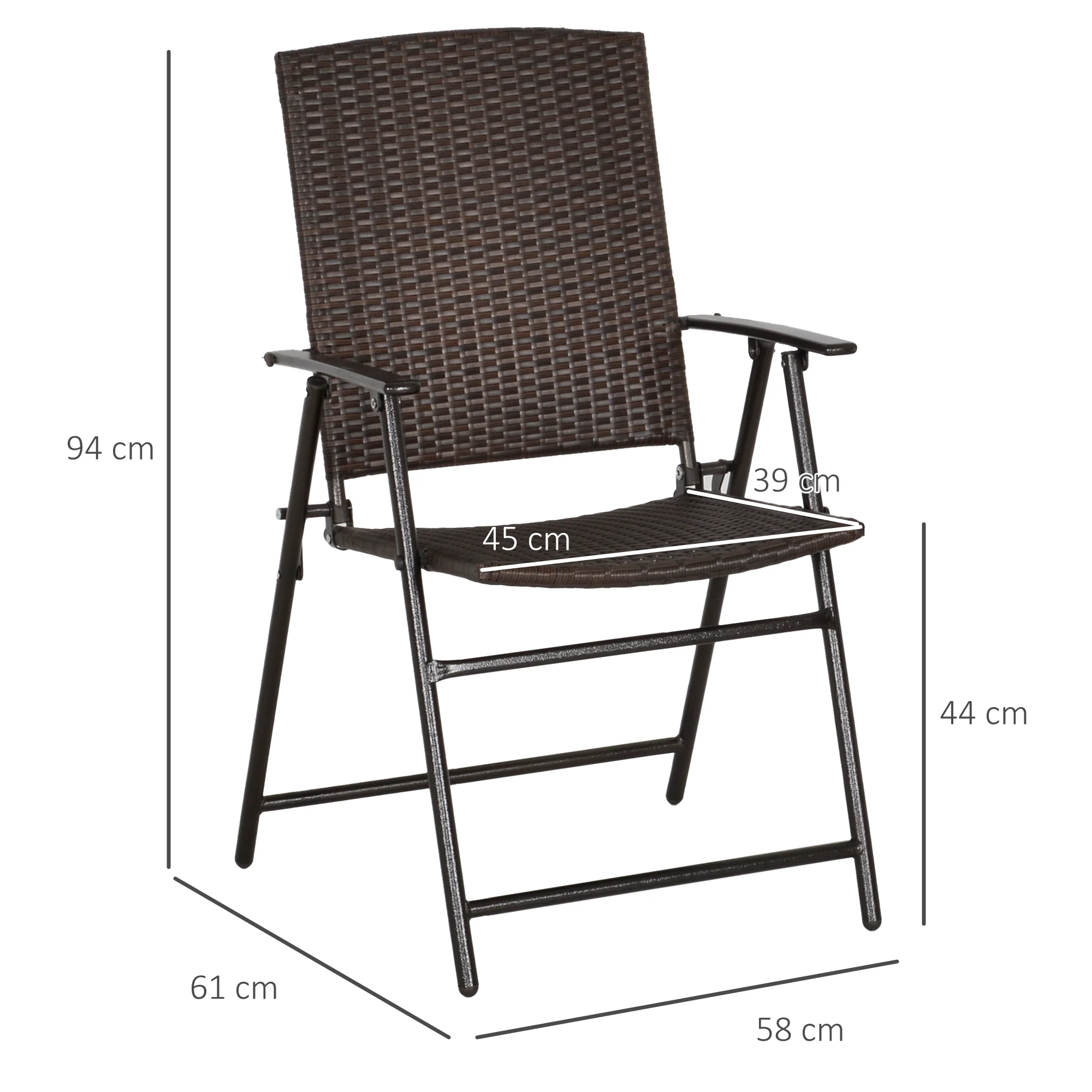 Outsunny 4pcs Rattan Chair Foldable Garden Furniture w/ Armrest - Image 5