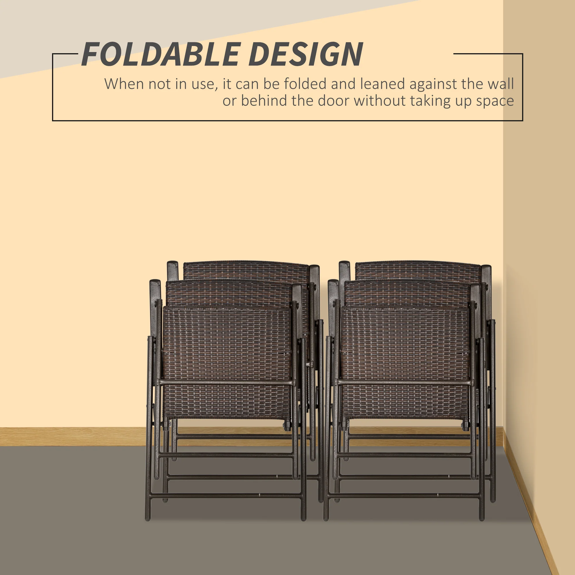 Outsunny 4pcs Rattan Chair Foldable Garden Furniture w/ Armrest - Image 6
