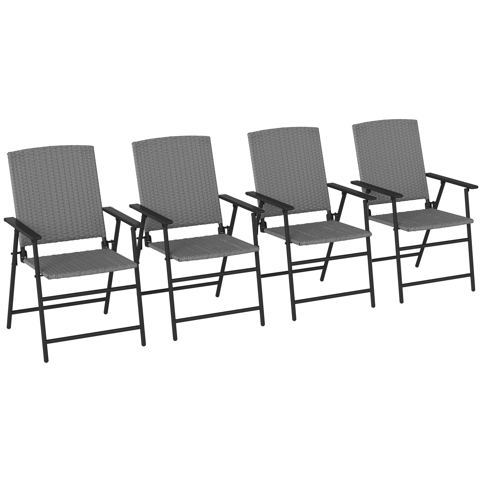 Outsunny 4pcs Rattan Chair Foldable Garden Furniture W/ Armrest Grey - Image 10