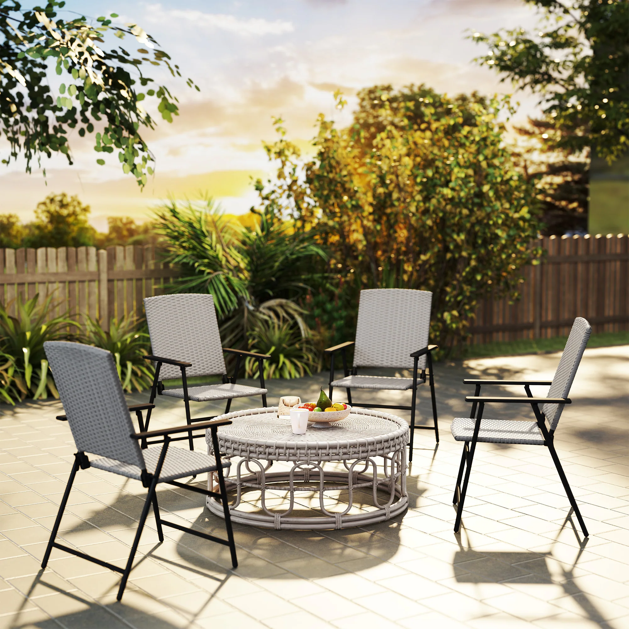Outsunny 4pcs Rattan Chair Foldable Garden Furniture W/ Armrest Grey - Image 11