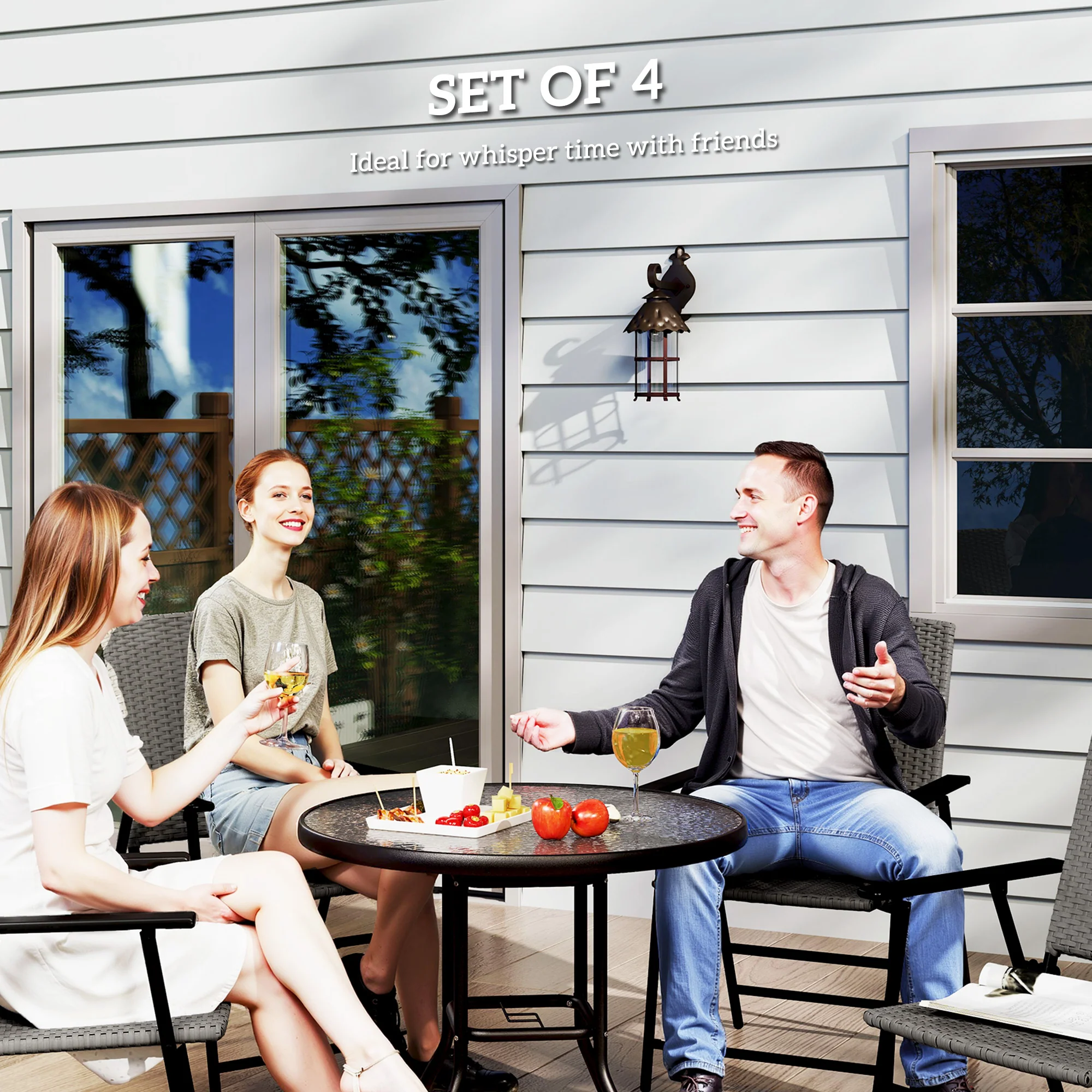 Outsunny 4pcs Rattan Chair Foldable Garden Furniture W/ Armrest Grey - Image 12