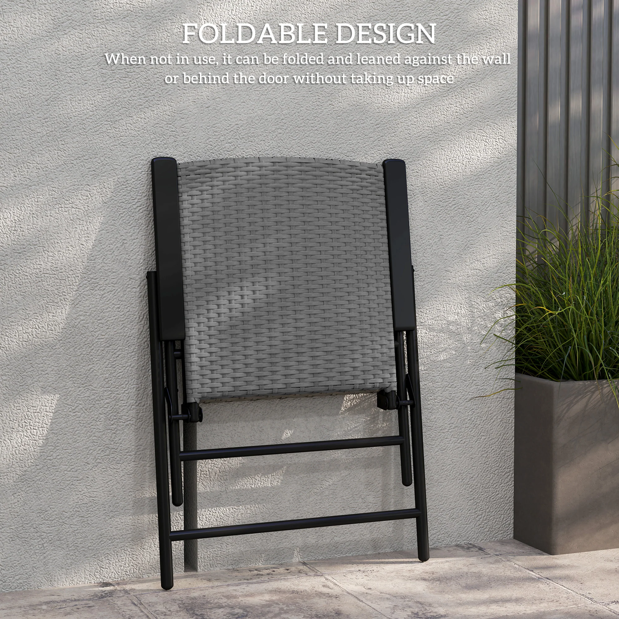 Outsunny 4pcs Rattan Chair Foldable Garden Furniture W/ Armrest Grey - Image 15