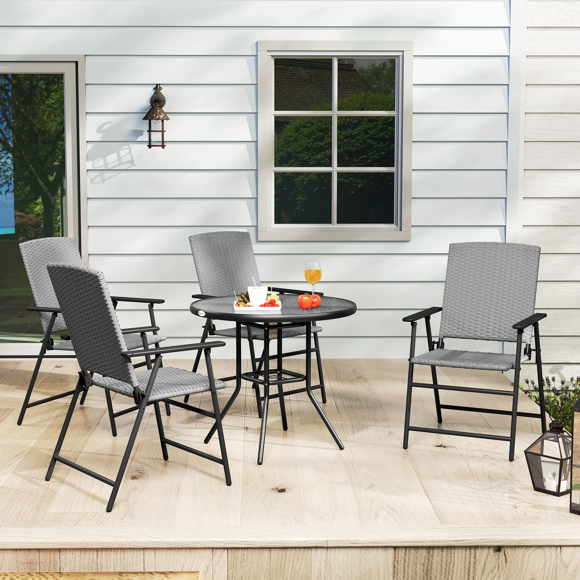 Outsunny 4pcs Rattan Chair Foldable Garden Furniture W/ Armrest Grey - Image 17
