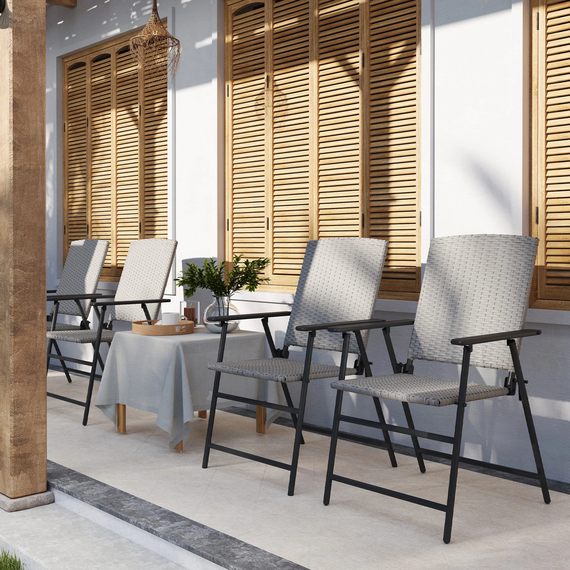 Outsunny 4pcs Rattan Chair Foldable Garden Furniture W/ Armrest Grey - Image 18