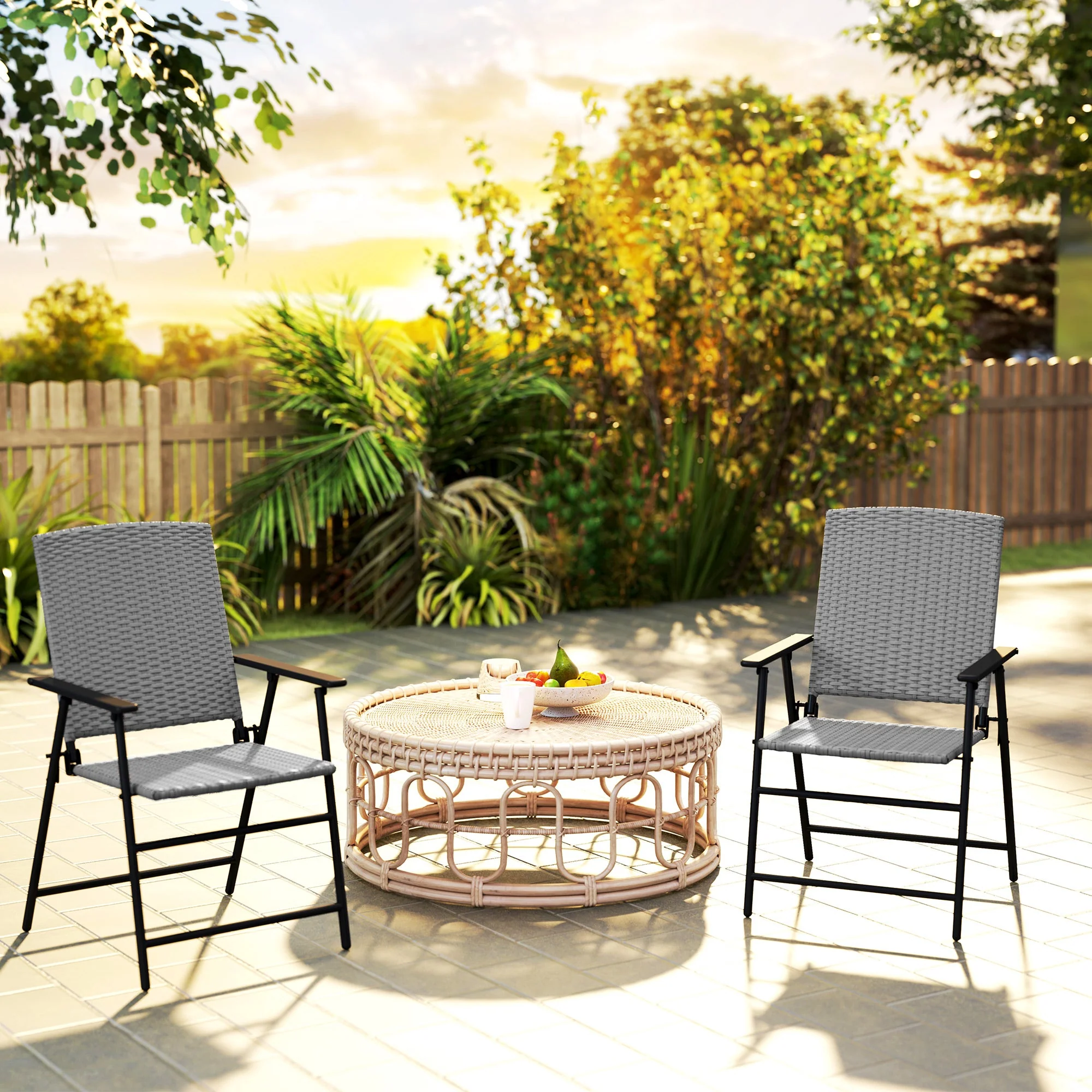 Outsunny 4pcs Rattan Chair Foldable Garden Furniture W/ Armrest Grey - Image 19