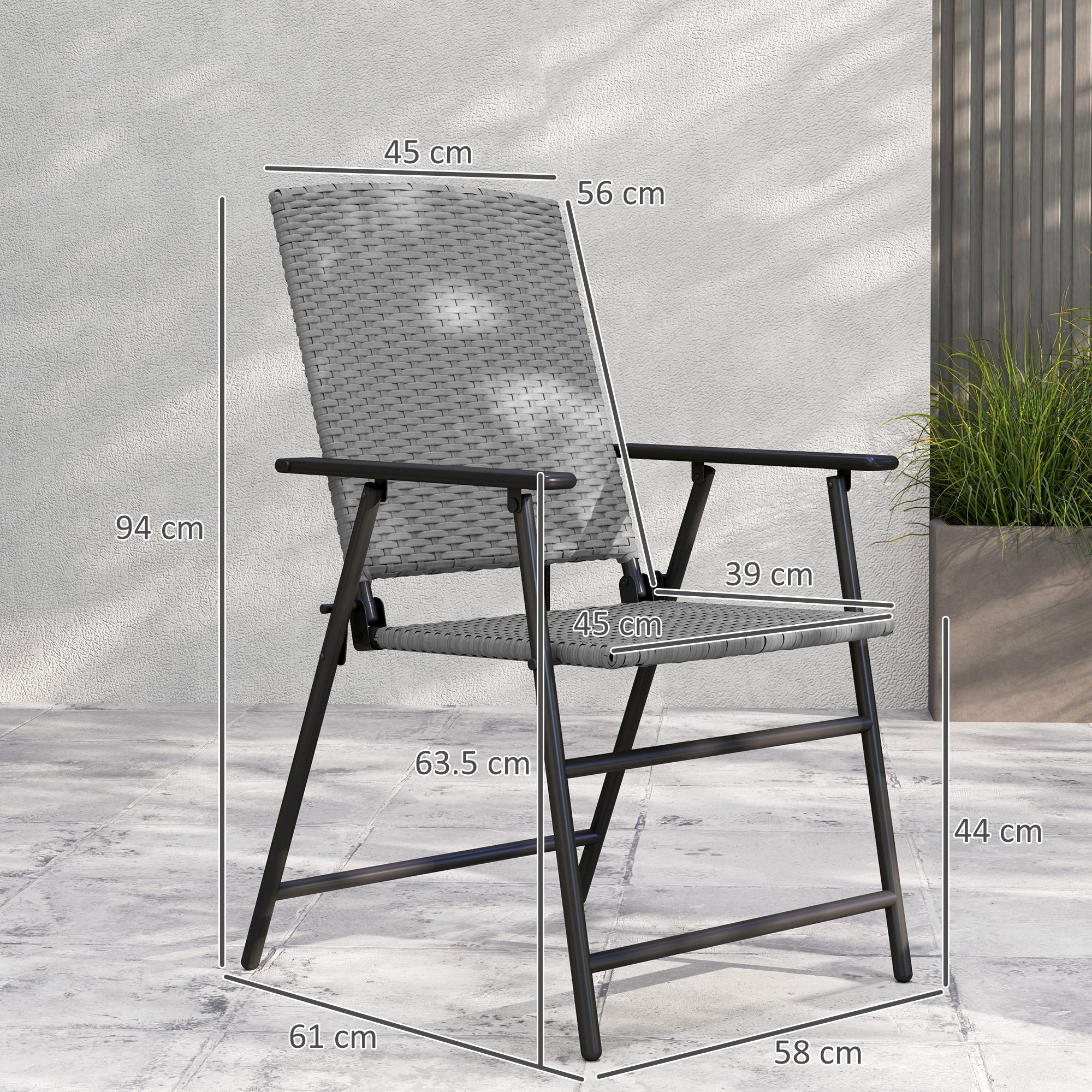 Outsunny 4pcs Rattan Chair Foldable Garden Furniture W/ Armrest Grey - Image 5