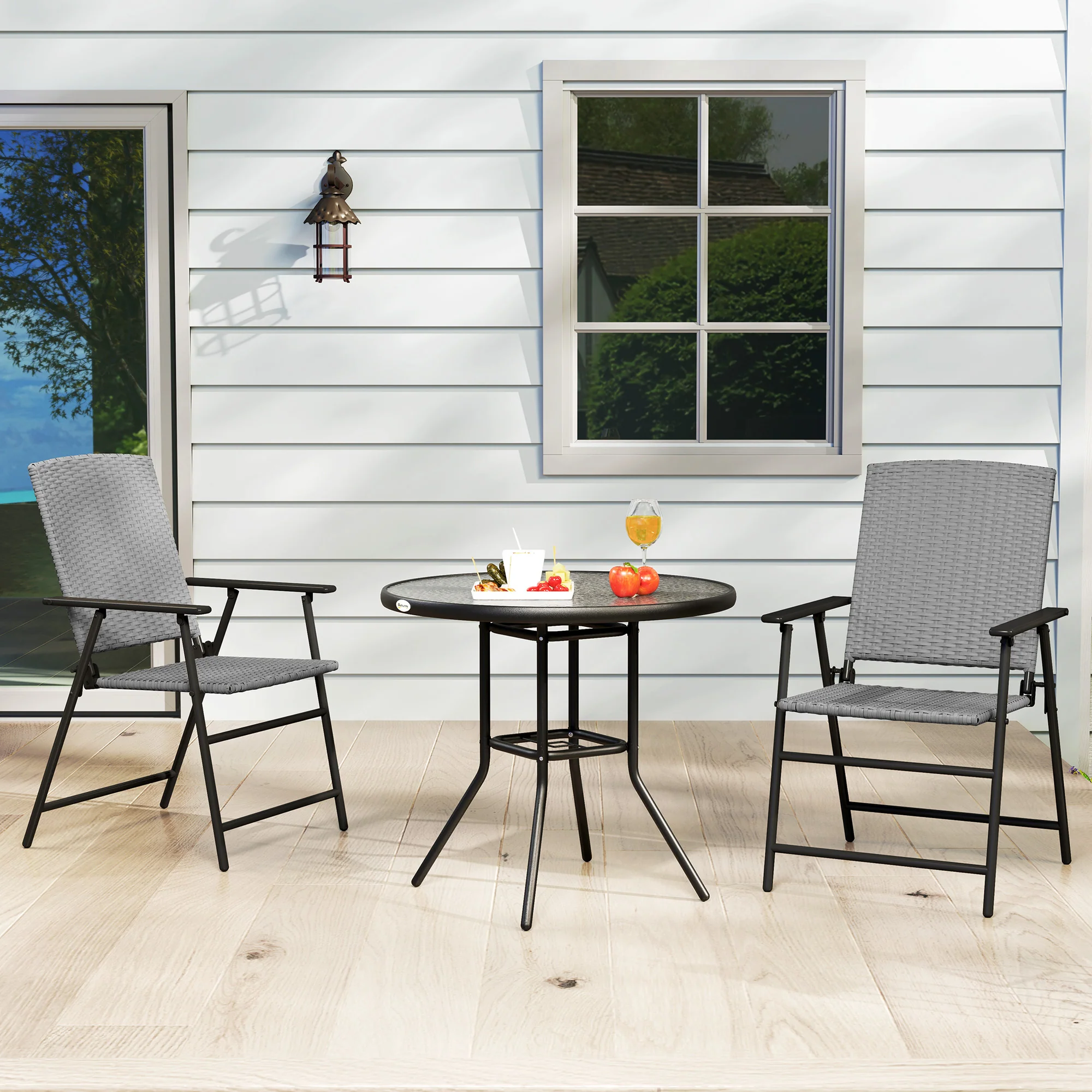 Outsunny 4pcs Rattan Chair Foldable Garden Furniture W/ Armrest Grey - Image 8