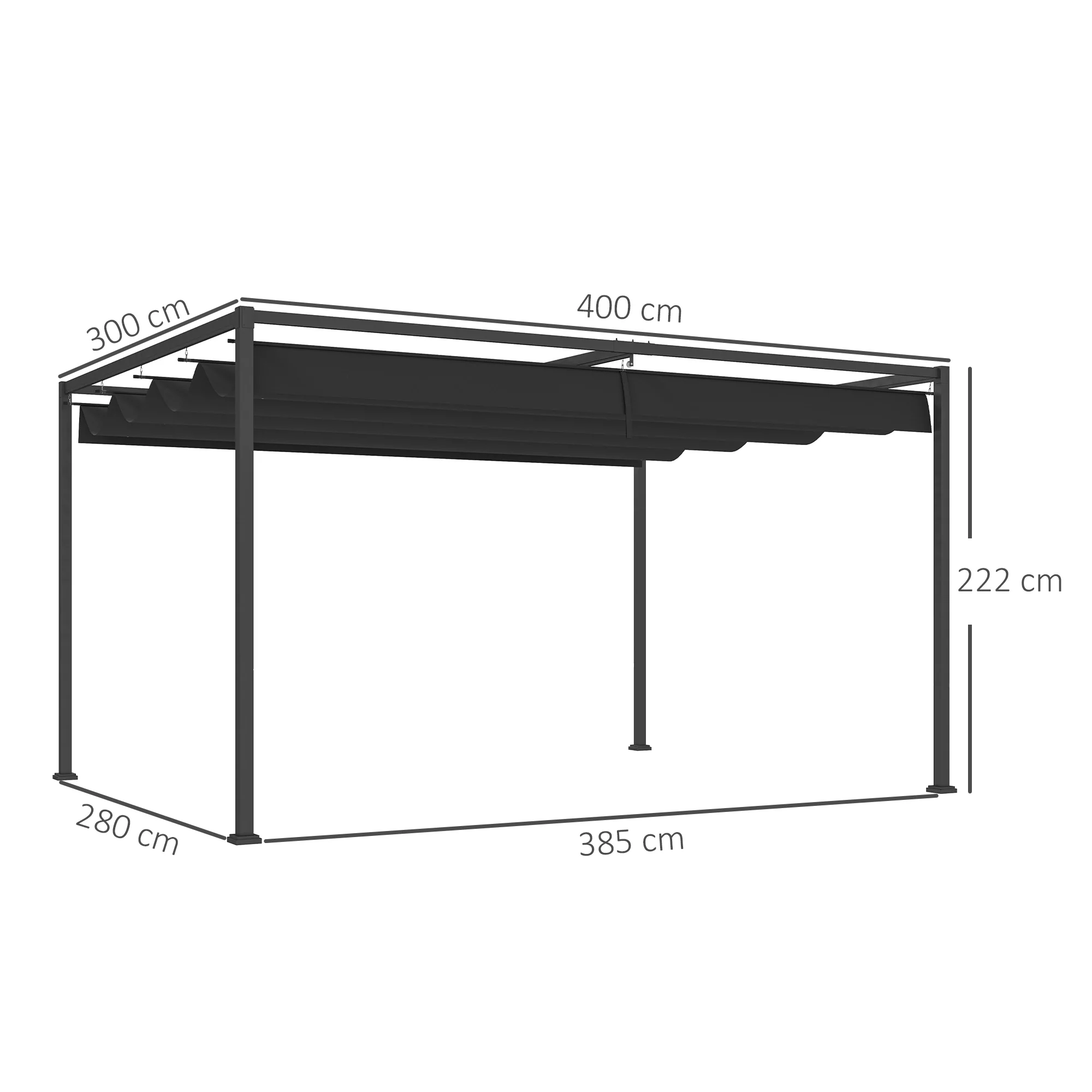 Outsunny 4x3(m) Metal Pergola Gazebo Patio Sunshelter Retractable Canopy Black - Image 5