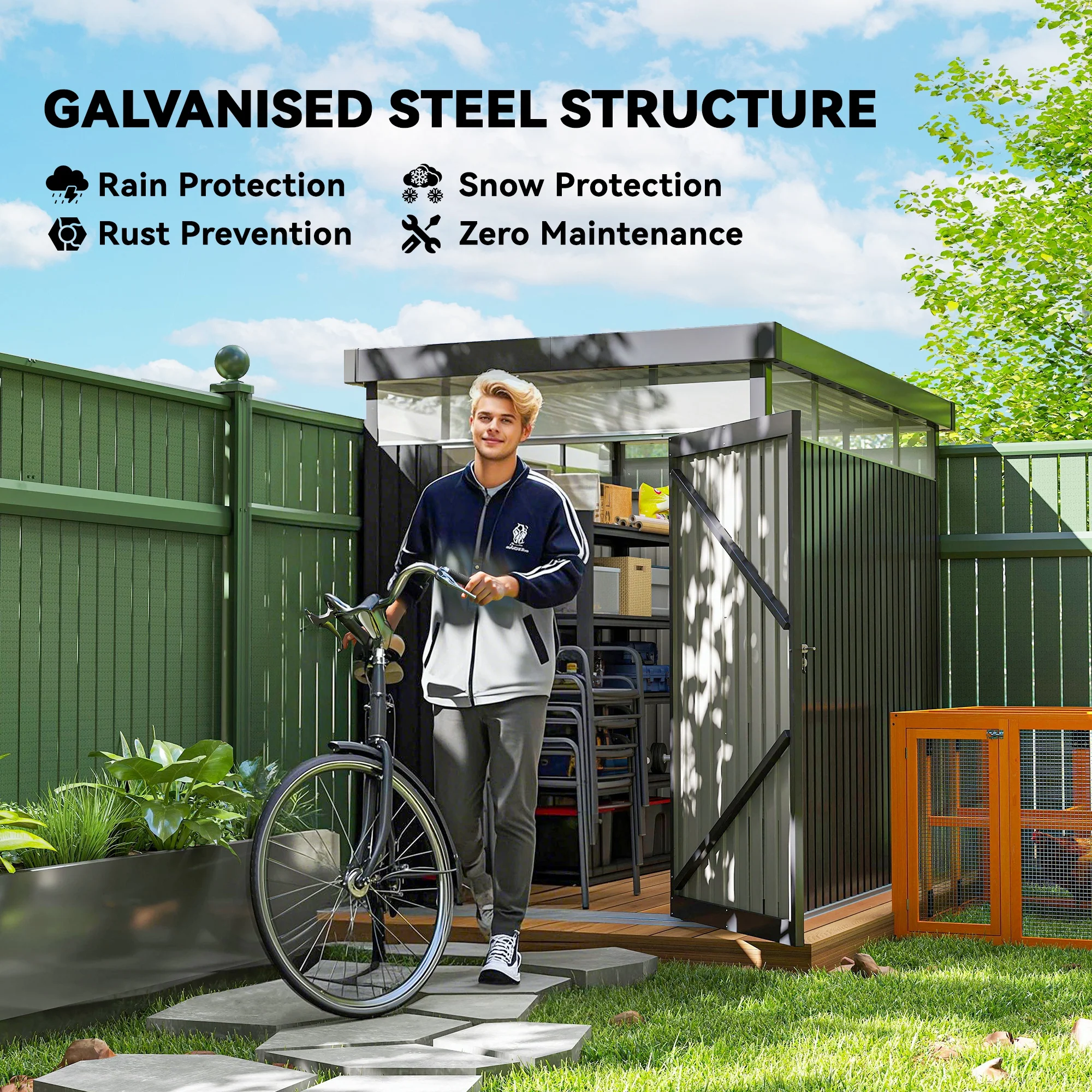 Outsunny 5.3 x 8.5ft Galvanised Steel Garden Shed with Roof Windows - Image 3