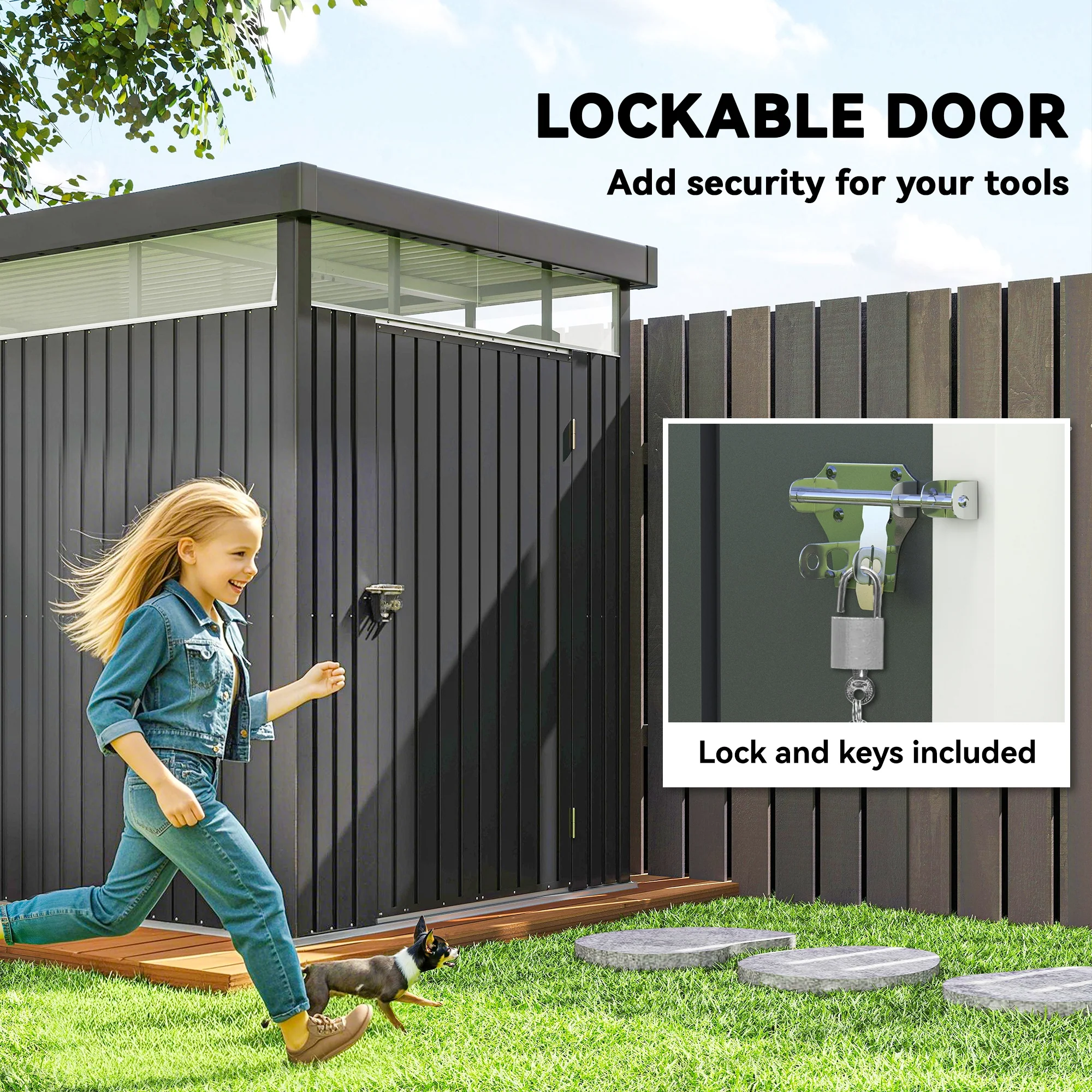Outsunny 5.3 x 8.5ft Galvanised Steel Garden Shed with Roof Windows - Image 7