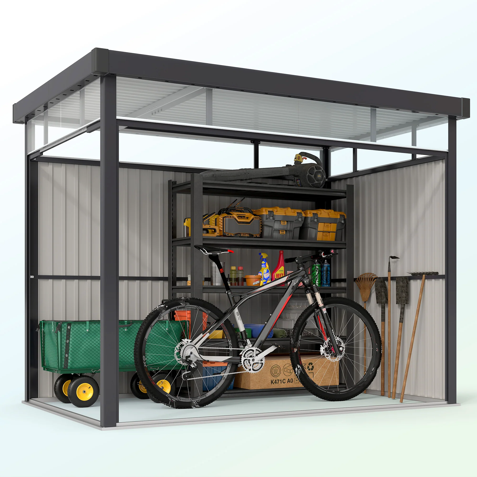 Outsunny 5.3 x 8.5ft Galvanised Steel Garden Shed with Roof Windows - Image 9