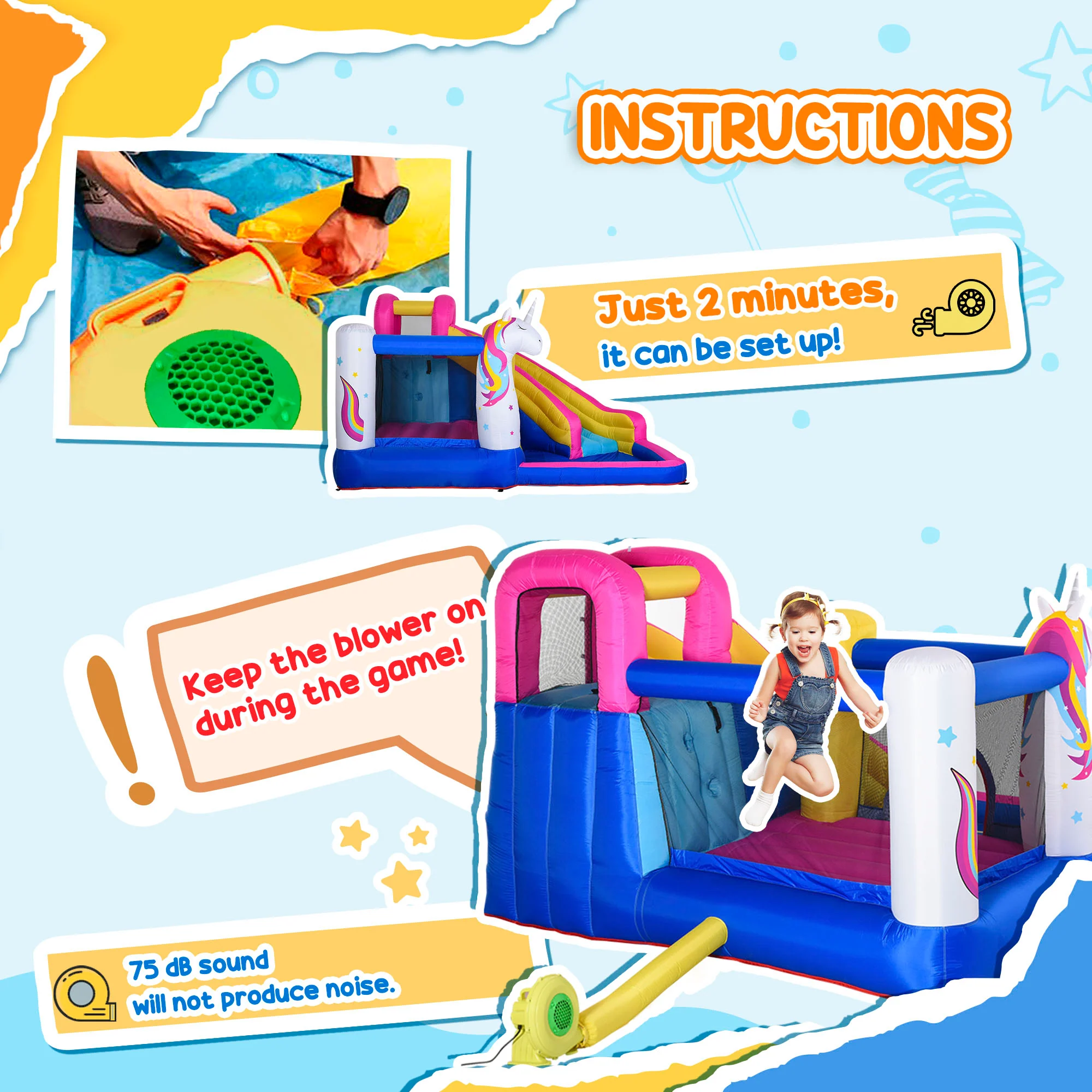 Outsunny 5 in 1 Bouncy Castle for Children with Blower, for Ages 3-8 Years - Image 7