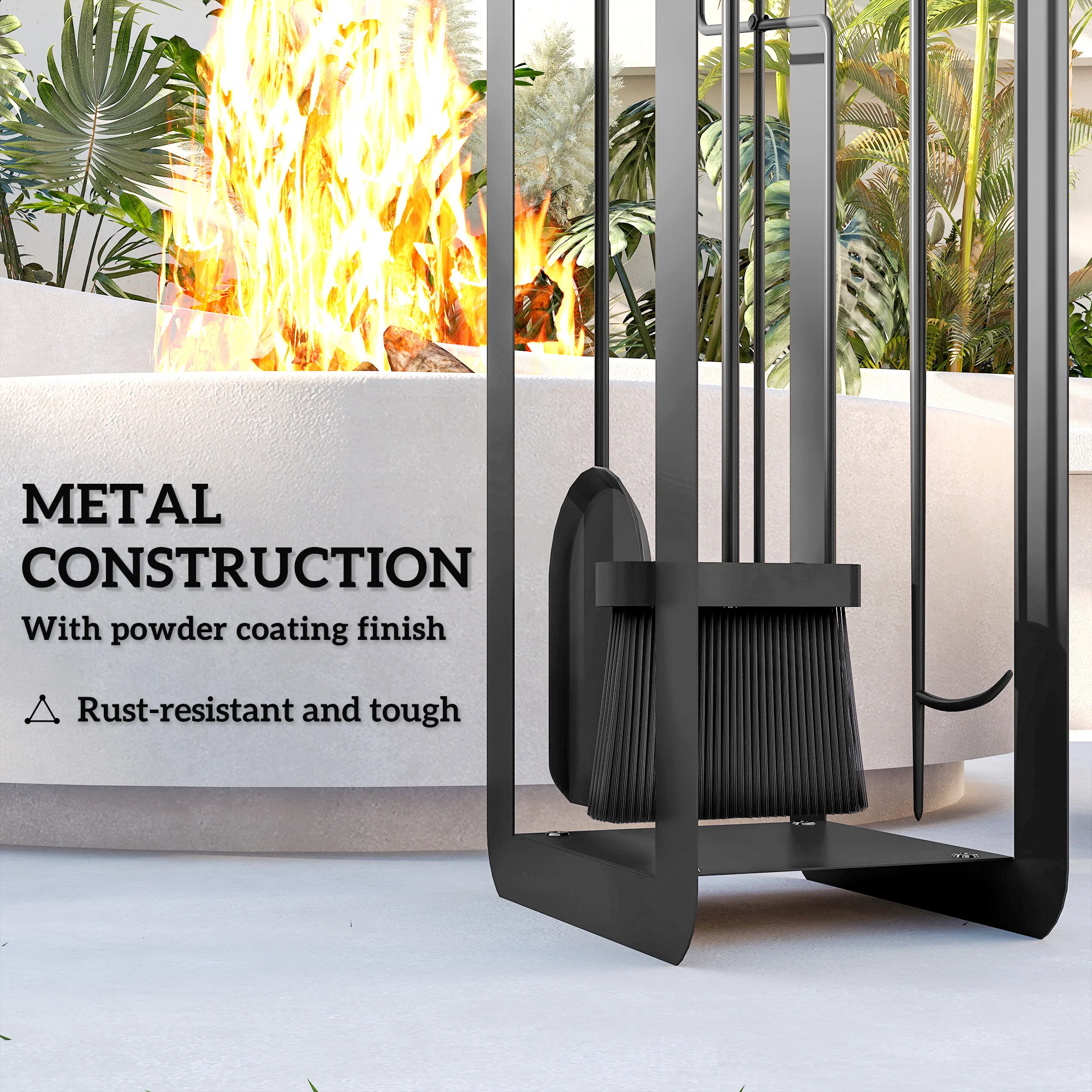 Outsunny 5 PCS Fireplace Companion Set, Metal Fireplace Accessories, Black - Image 4