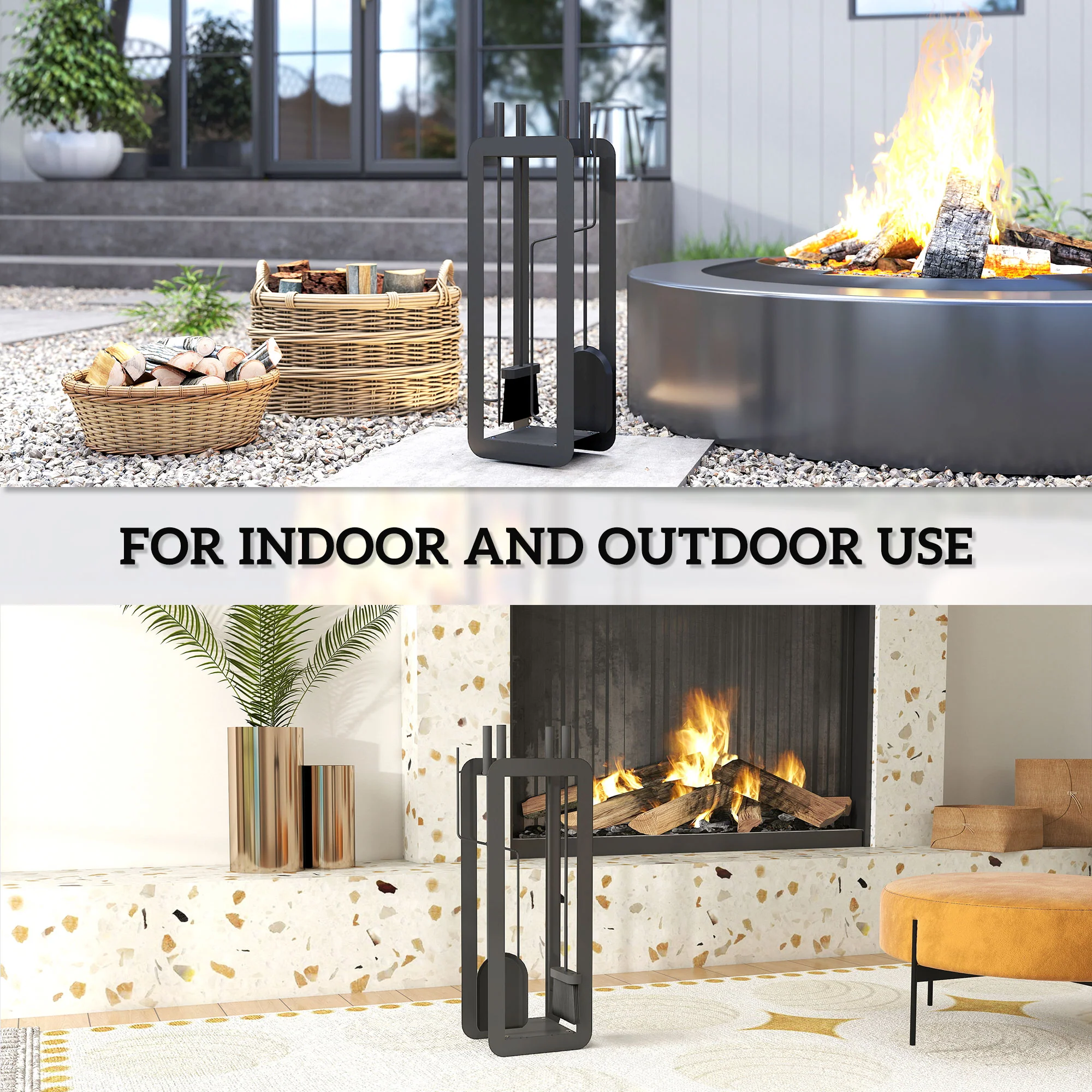 Outsunny 5 PCS Fireplace Companion Set, Metal Fireplace Accessories, Black - Image 6