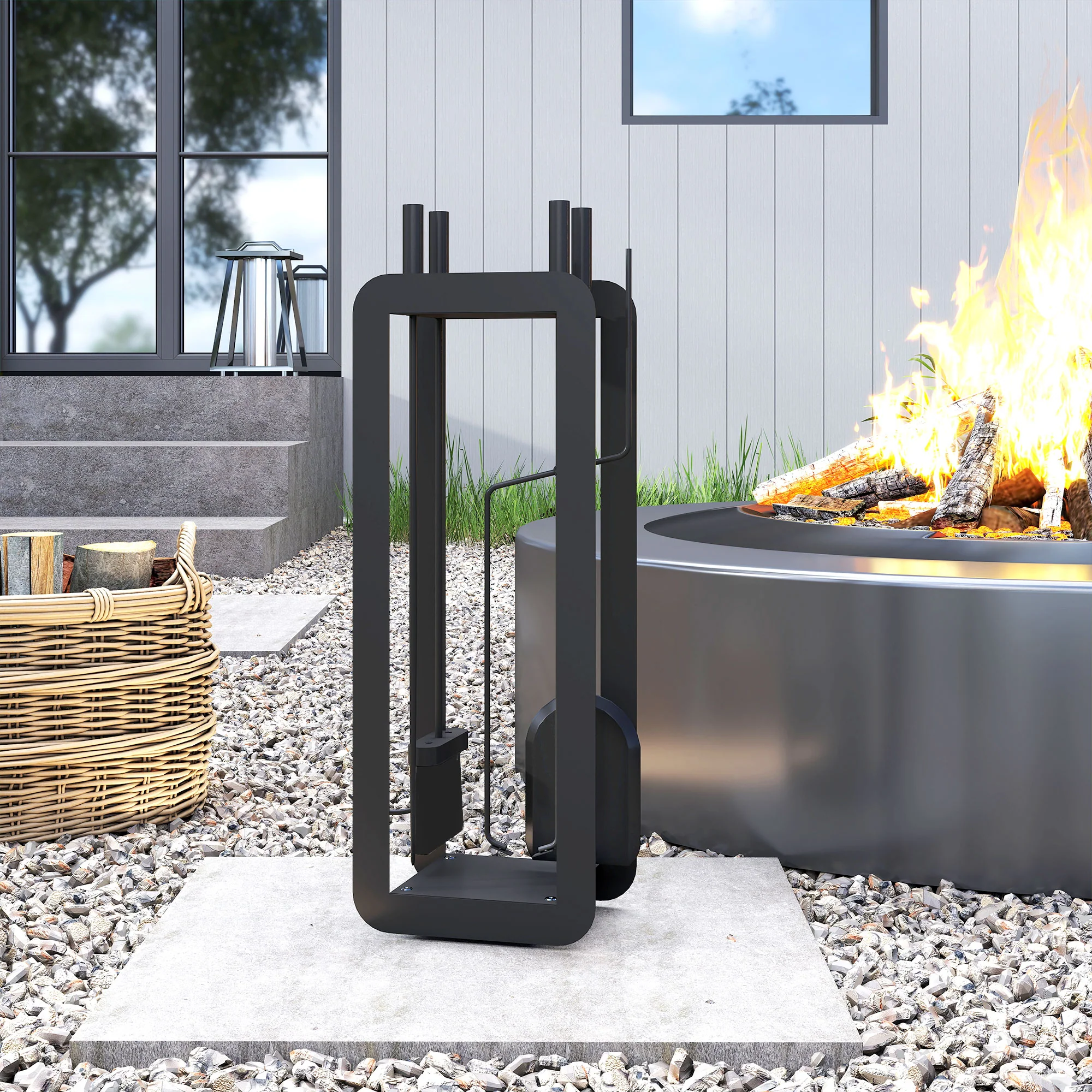 Outsunny 5 PCS Fireplace Companion Set, Metal Fireplace Accessories, Black - Image 7
