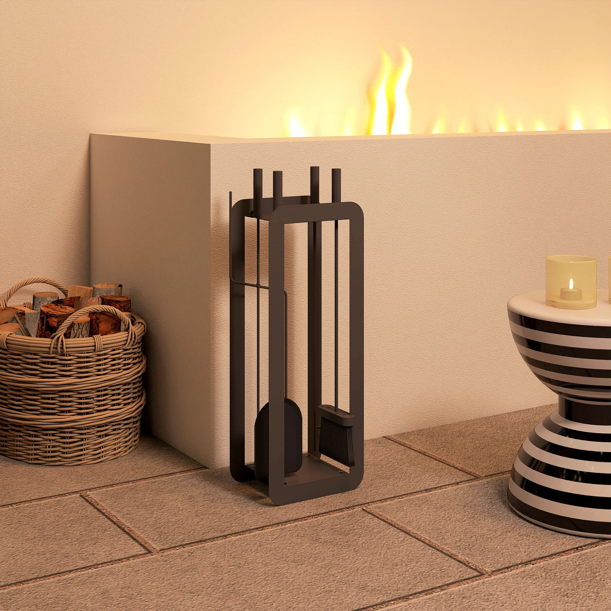 Outsunny 5 PCS Fireplace Companion Set, Metal Fireplace Accessories, Black - Image 8