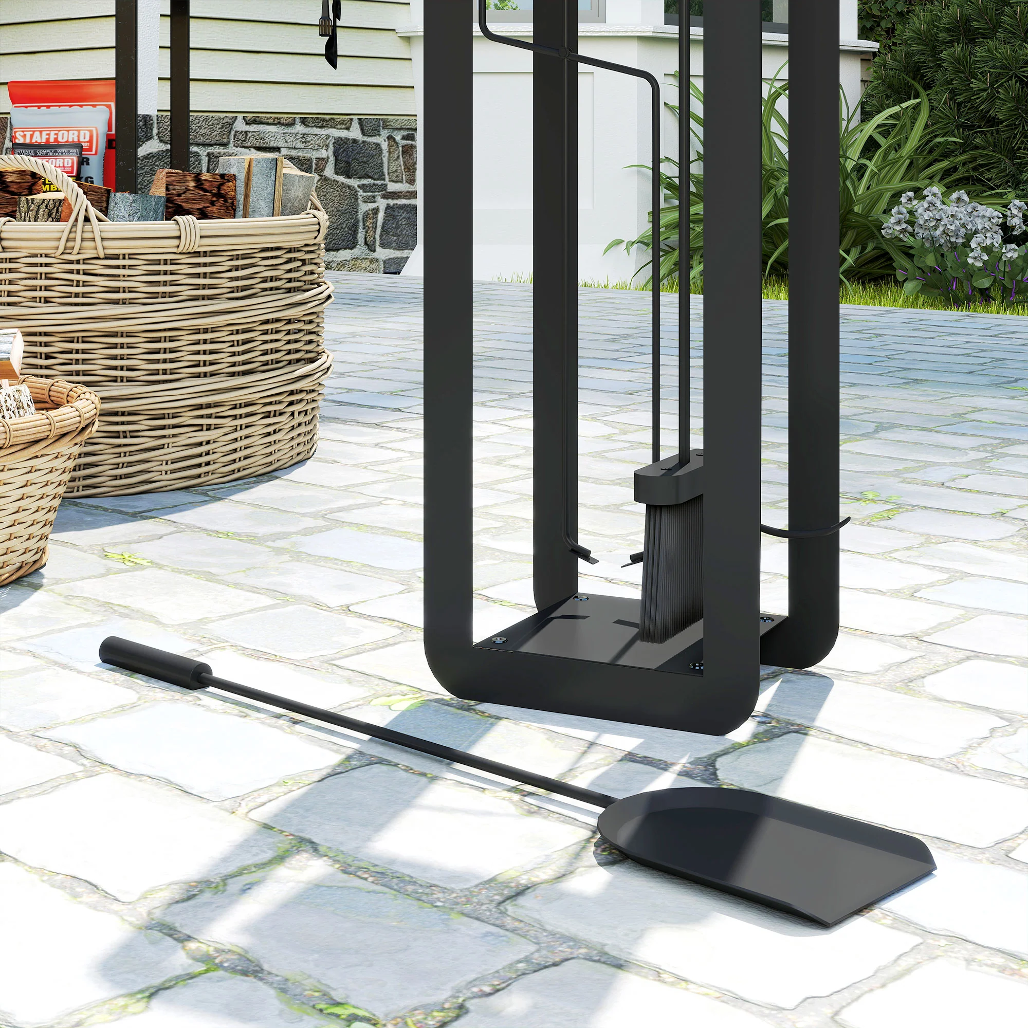 Outsunny 5 PCS Fireplace Companion Set, Metal Fireplace Accessories, Black - Image 9