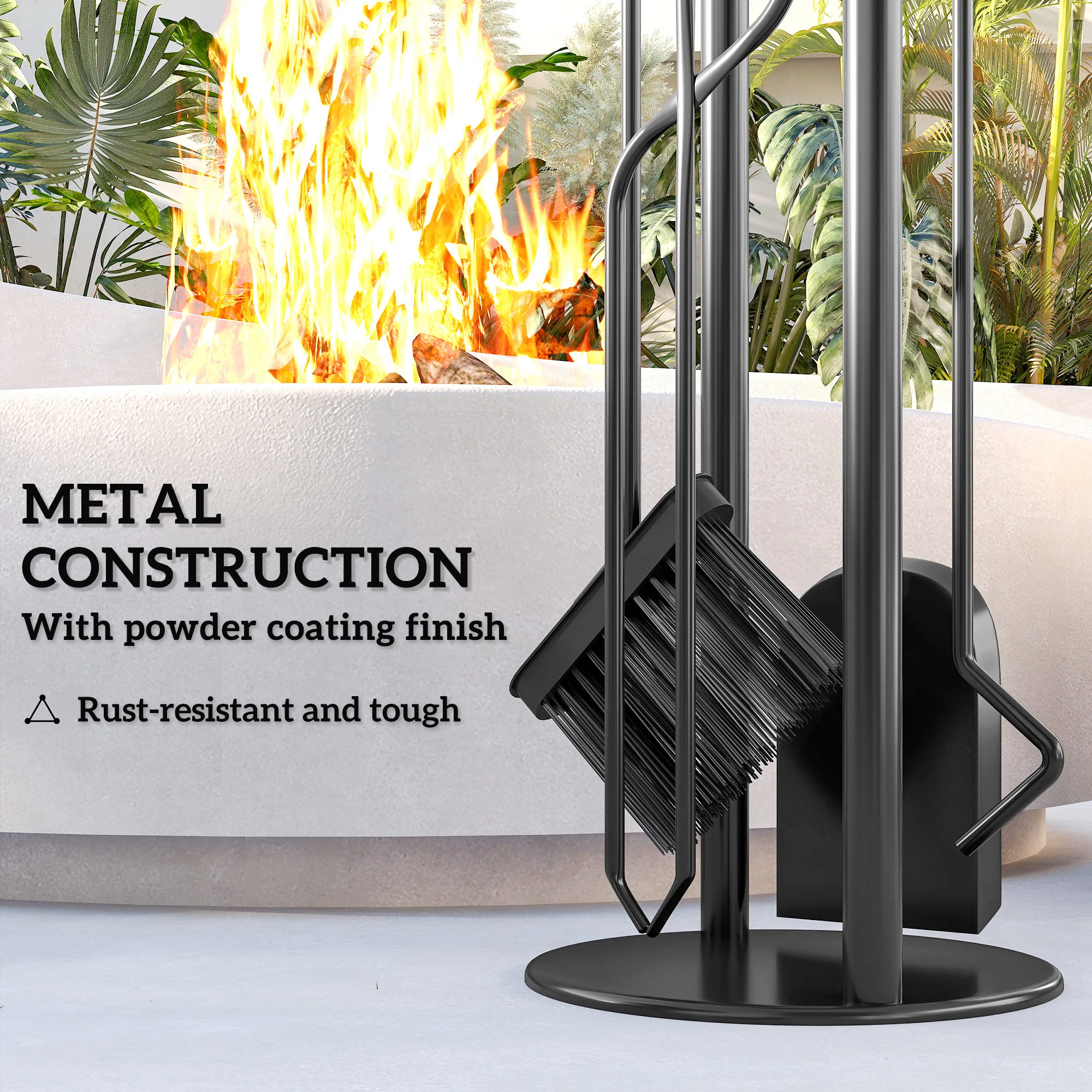 Outsunny 5 PCS Fireplace Companion Set, Metal Fireside Companion Set, Silver - Image 4