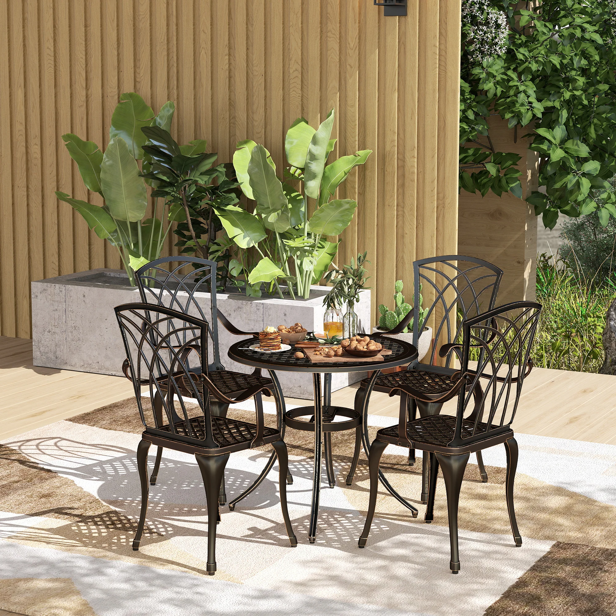 Outsunny 5 PCs Garden Dining Set, Garden Furniture Set, Bronze Tone - Image 2