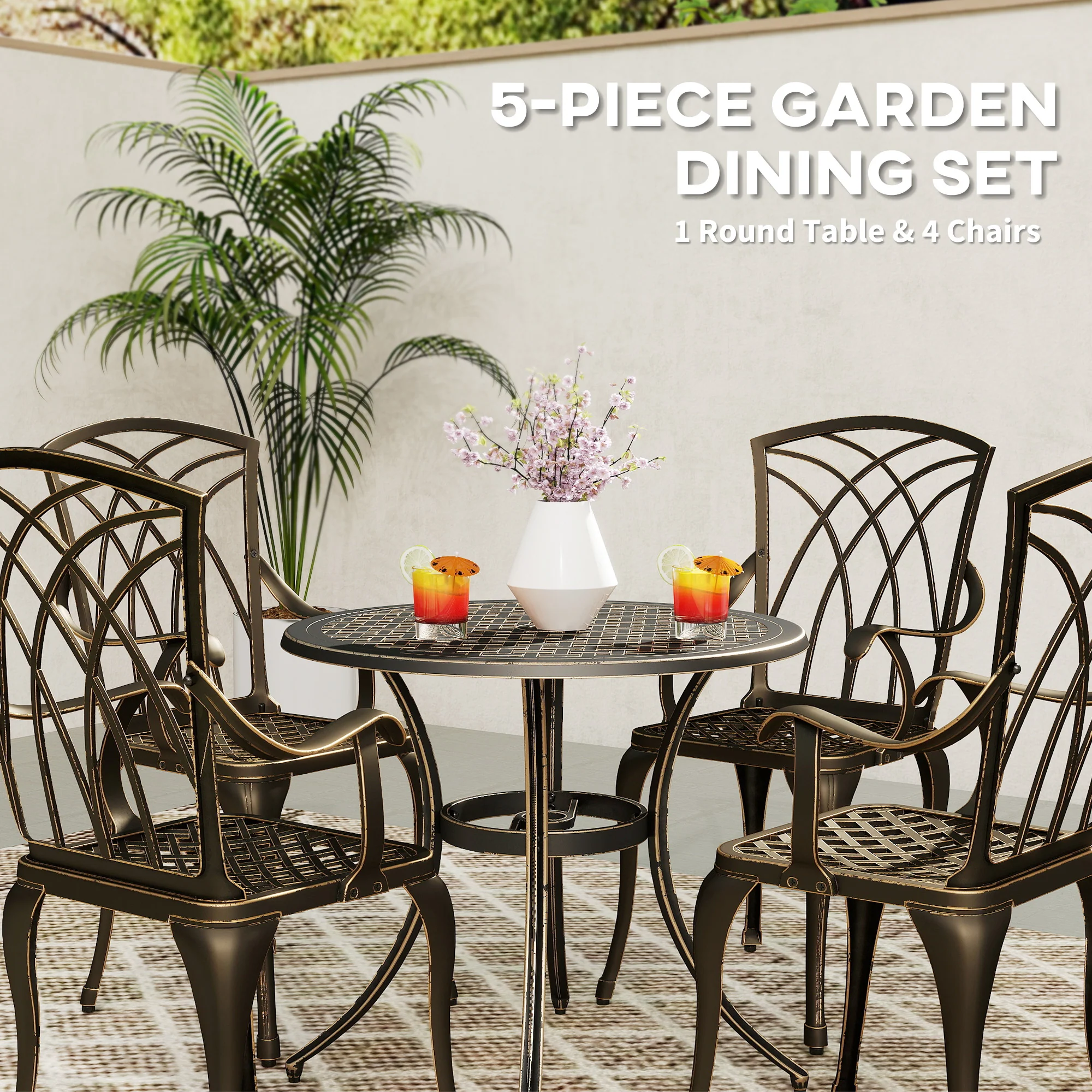 Outsunny 5 PCs Garden Dining Set, Garden Furniture Set, Bronze Tone - Image 3